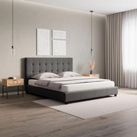 Pat tapițat Frederico 180X200 gri - gri deschis/negru, Modern, lemn/metal (180/200cm) - Bessagi Home