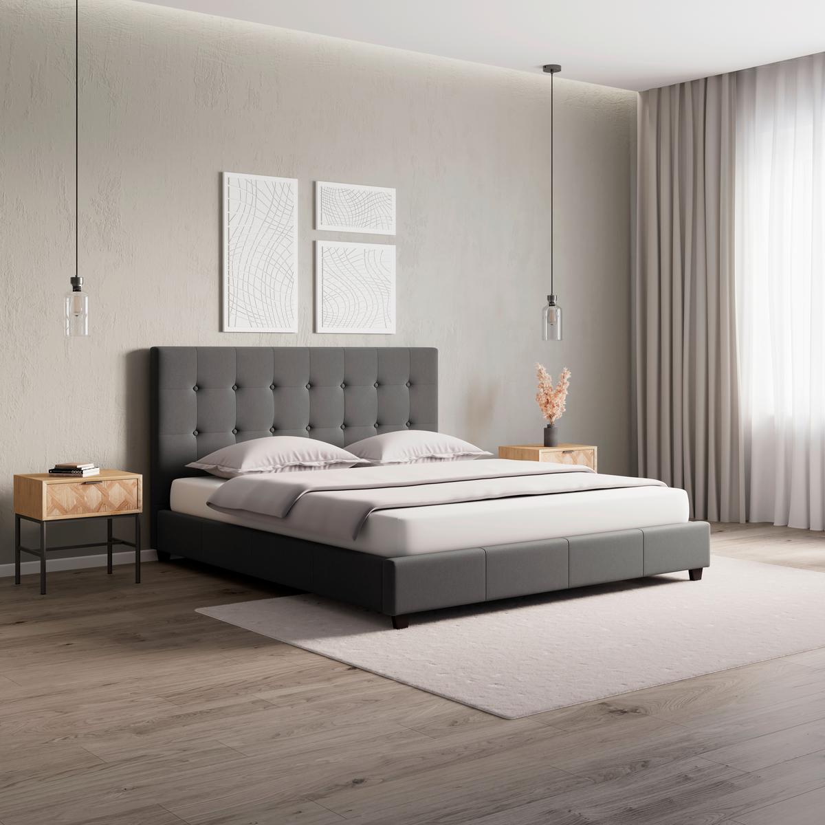 Pat tapițat Frederico 180X200 gri - gri deschis/negru, Modern, lemn/metal (180/200cm) - Bessagi Home