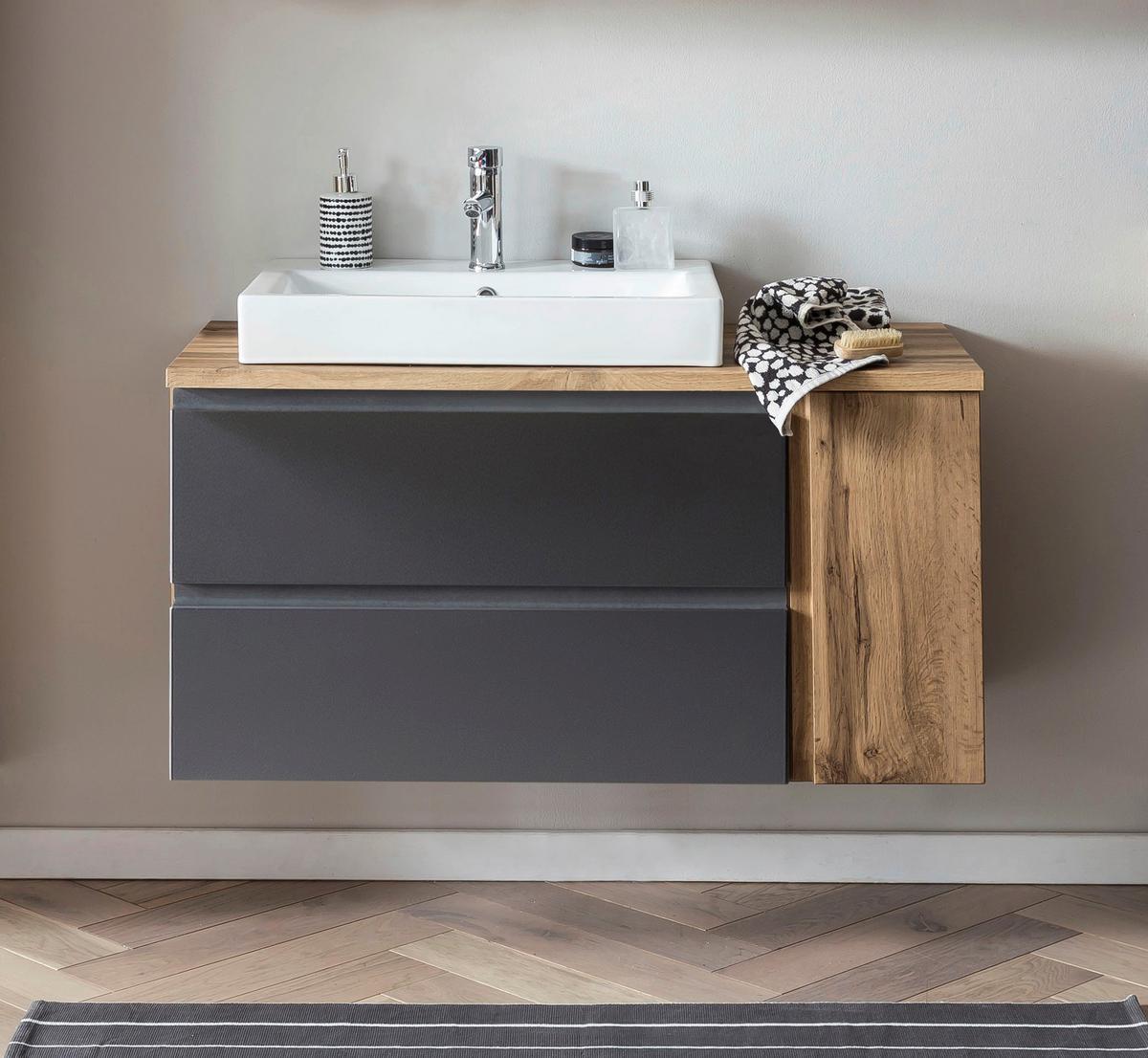 Waschtischkombi Varese ca. 105x65,5x47 cm Grau/Eiche - Eiche Wotan/Grau, MODERN, Keramik/Holzwerkstoff (105cm) - Held