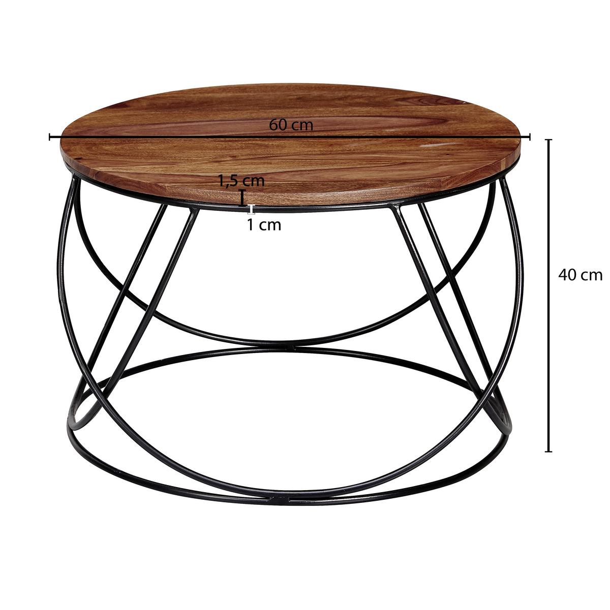 COUCHTISCH WL6.171 - Sheeshamfarben/Schwarz, KONVENTIONELL, Holz/Metall (60/60/40cm) - MID.YOU