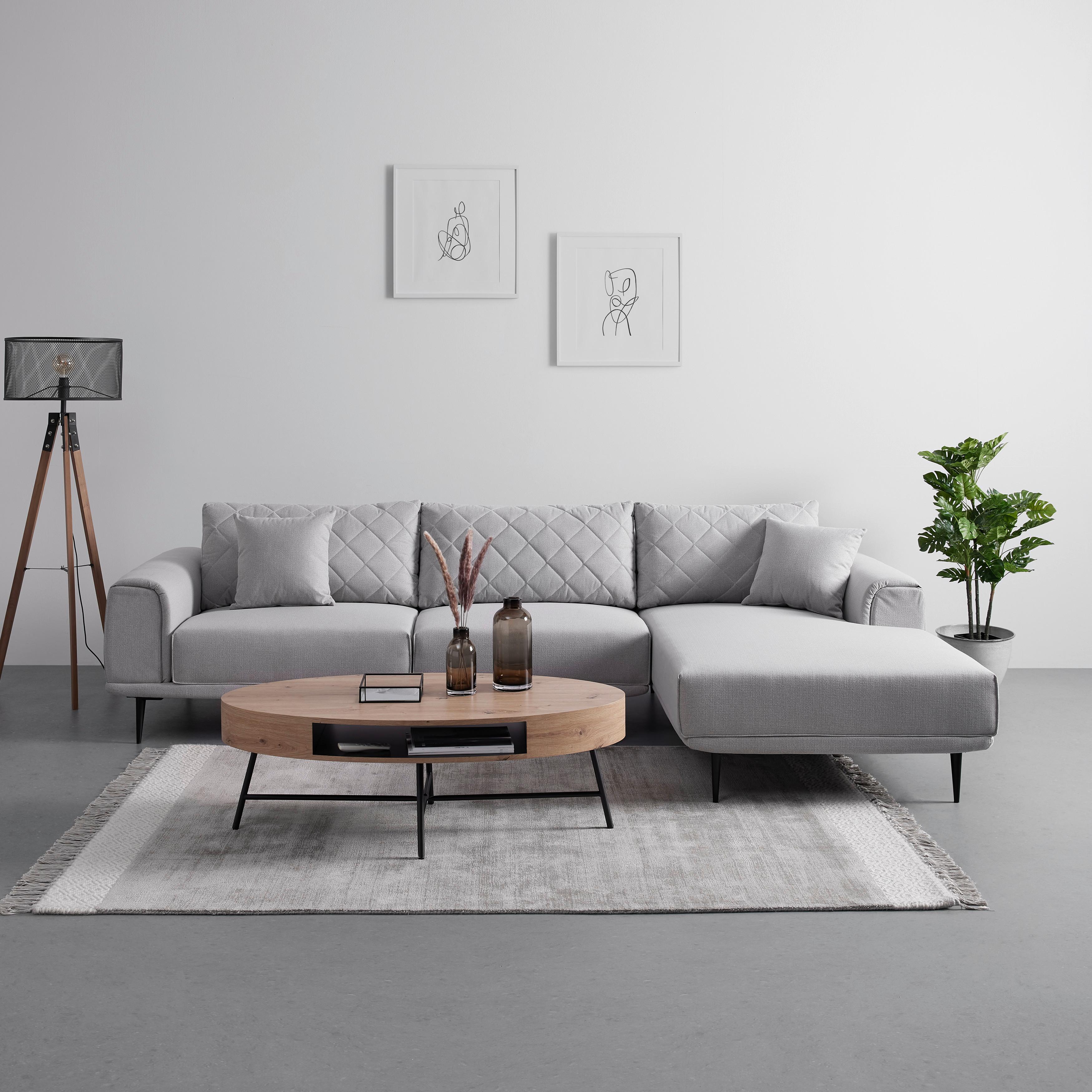 Ecksofa, hellgrau, "Elvy" - Hellgrau/Schwarz, Modern, Holz/Textil (301/69/176cm) - Bessagi Home
