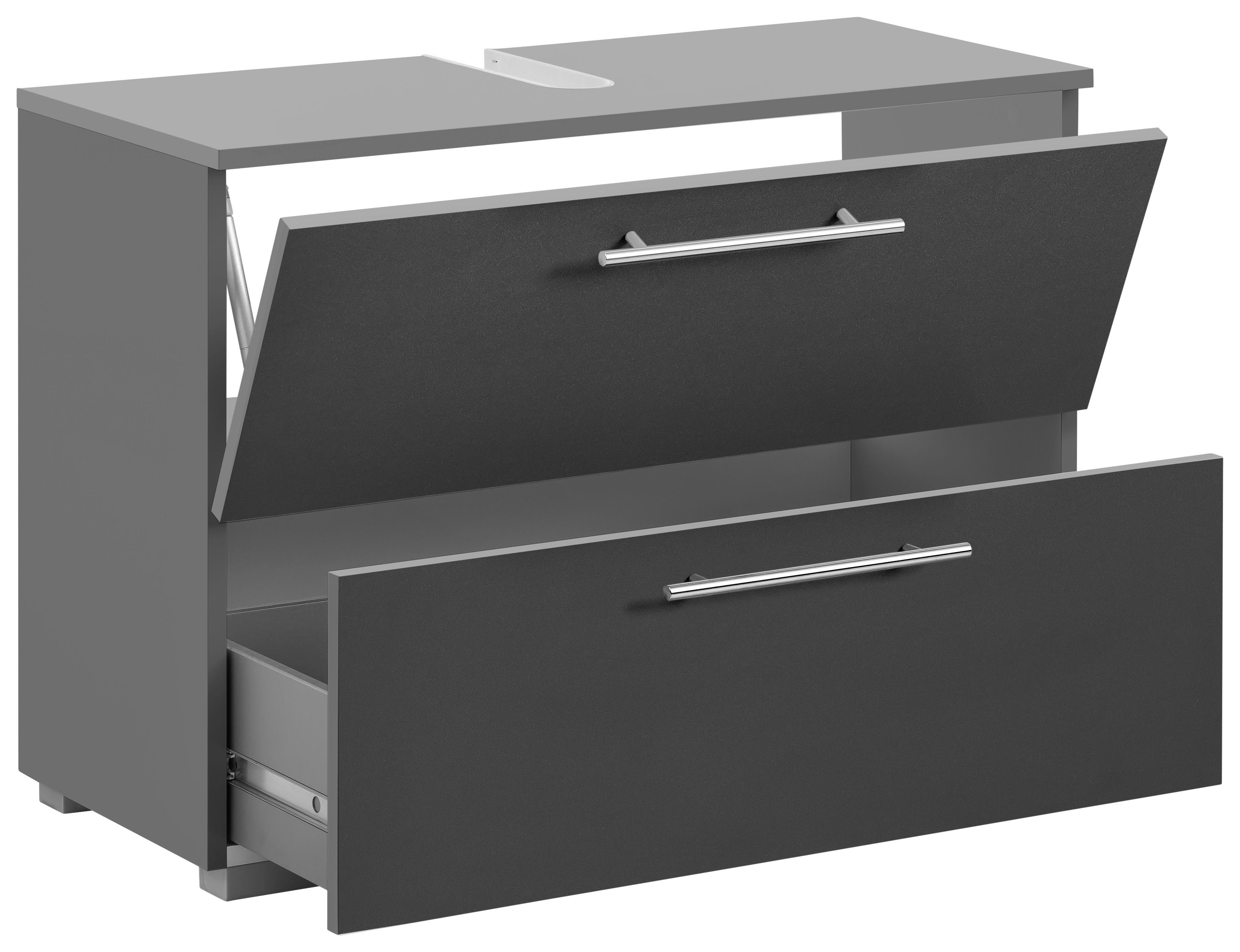 Waschbeckenunterschrank , anthrazit - Chromfarben/Anthrazit, KONVENTIONELL, Holzwerkstoff/Metall (80,2/59,1/35cm) - MID.YOU