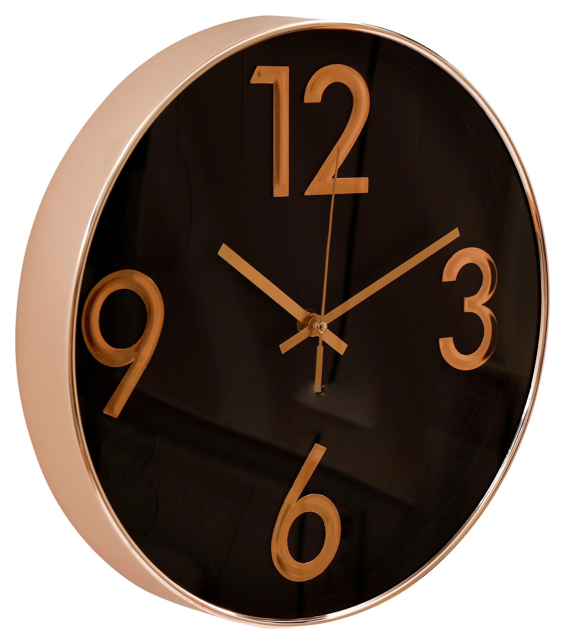 Wanduhr Clock Ø 30 Cm Rose Gold Black - Weiss/Roségold, Glas/Kunststoff (30/30/4,3cm)
