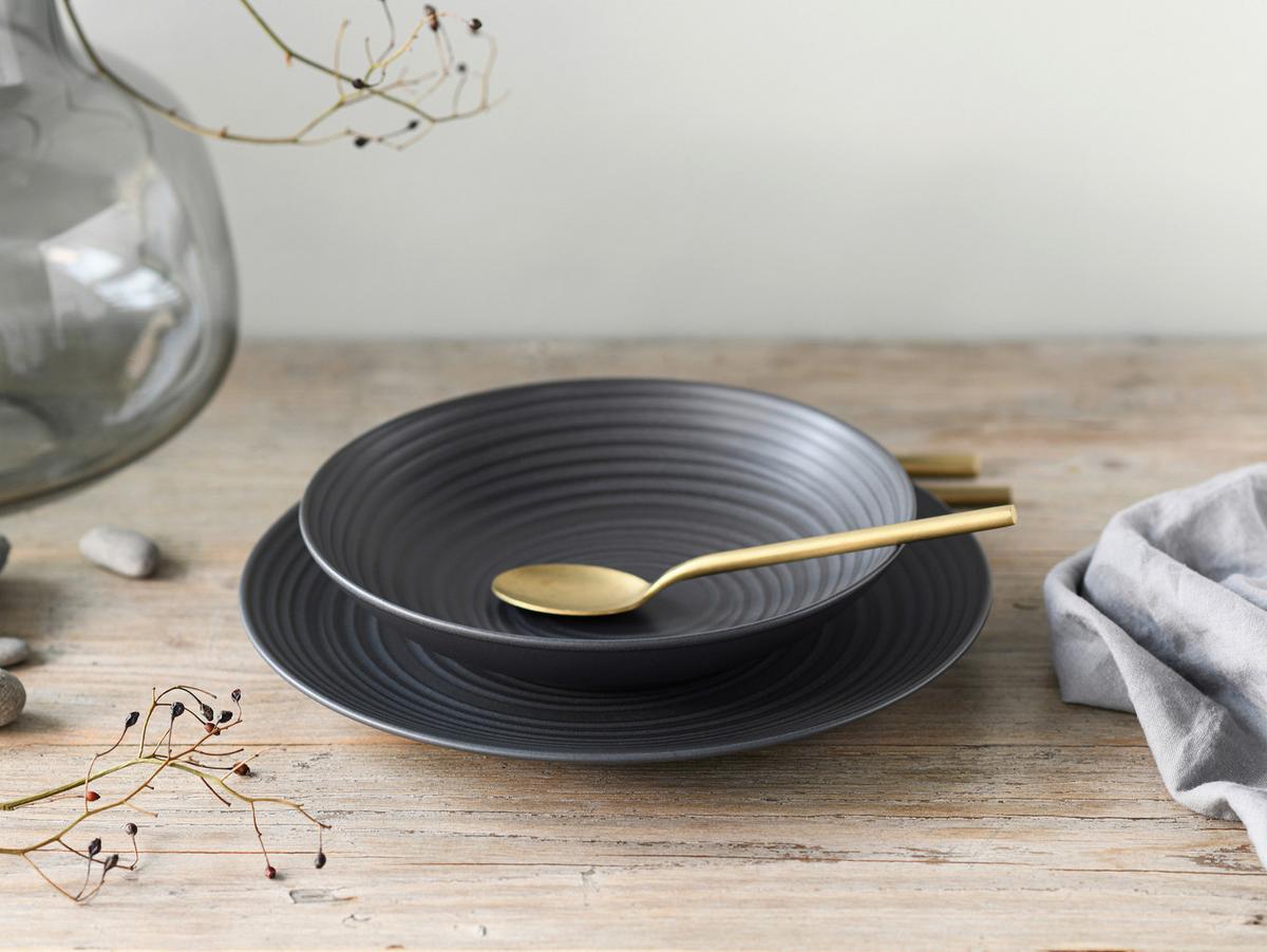 Jedilni Servis Lava Stone Black, 18-Delni - črna, Design, keramika - Creatable
