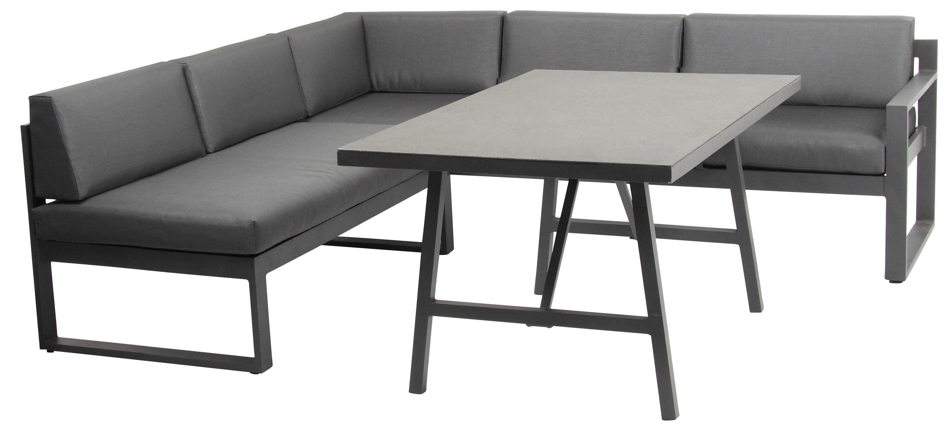 Loungegarnitur Signature aus Metall mit Kissen - Anthrazit/Silberfarben, Basics, Holz/Textil (130/63/240cm) - Acamp
