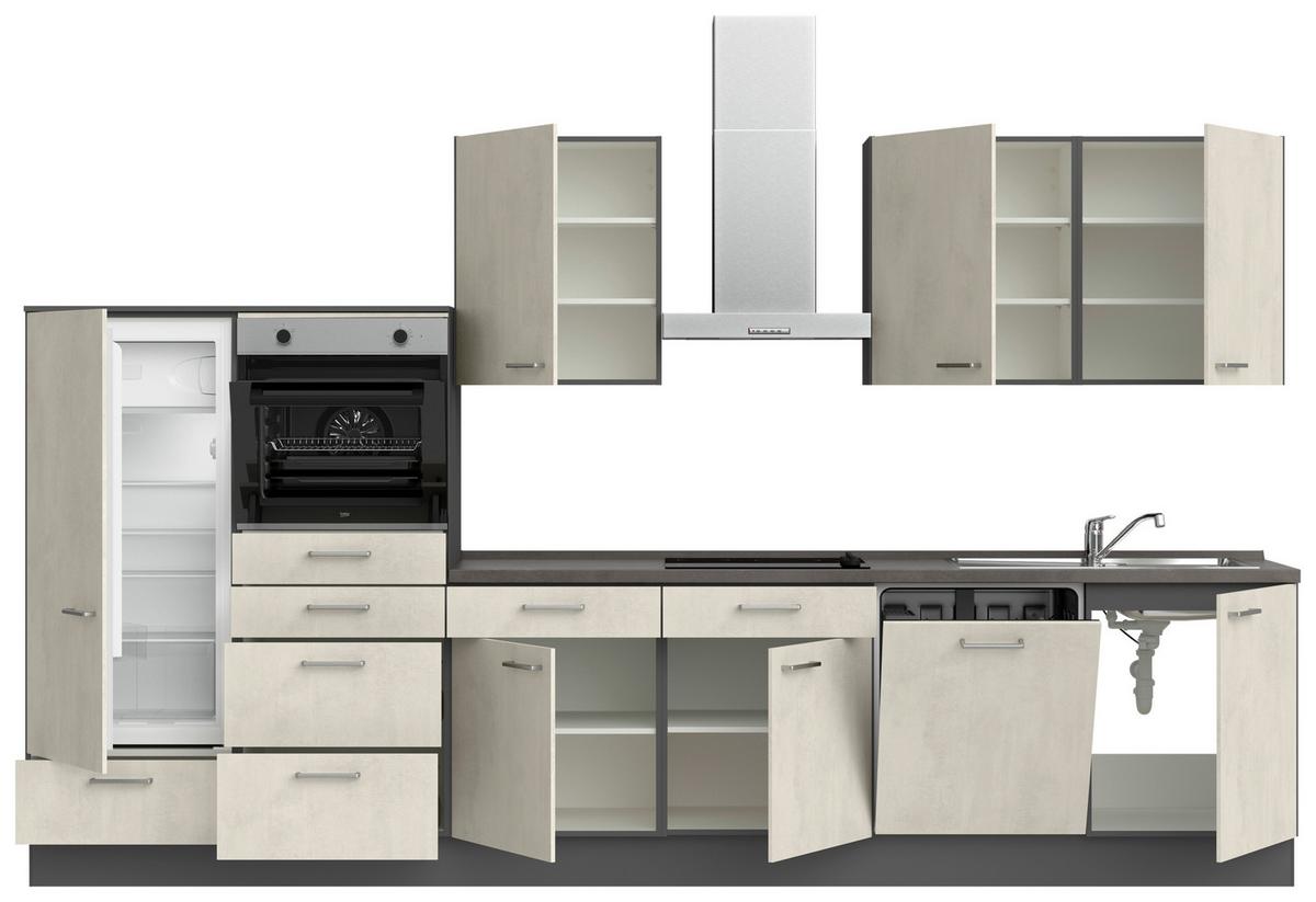 Küchenblock Riva Low m. Geräten Weiß - Schieferfarben/Edelstahlfarben, MODERN, Holzwerkstoff/Metall (360cm) - Nobilia