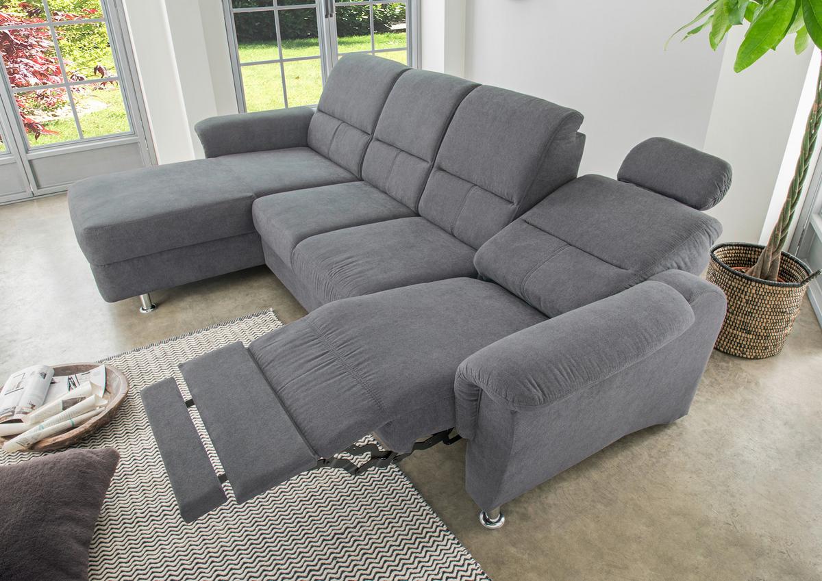 Wohnlandschaft Parole Anthrazit Mikrofaser - Chromfarben/Anthrazit, KONVENTIONELL, Textil/Metall (165/292cm) - Livetastic