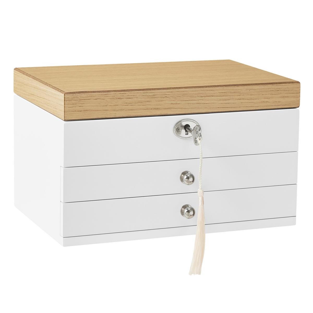 Schmuckkästchen Weiß/Nussbaumfarben - Nussbaumfarben/Weiß, LIFESTYLE, Glas/Holz (25/15/17cm)