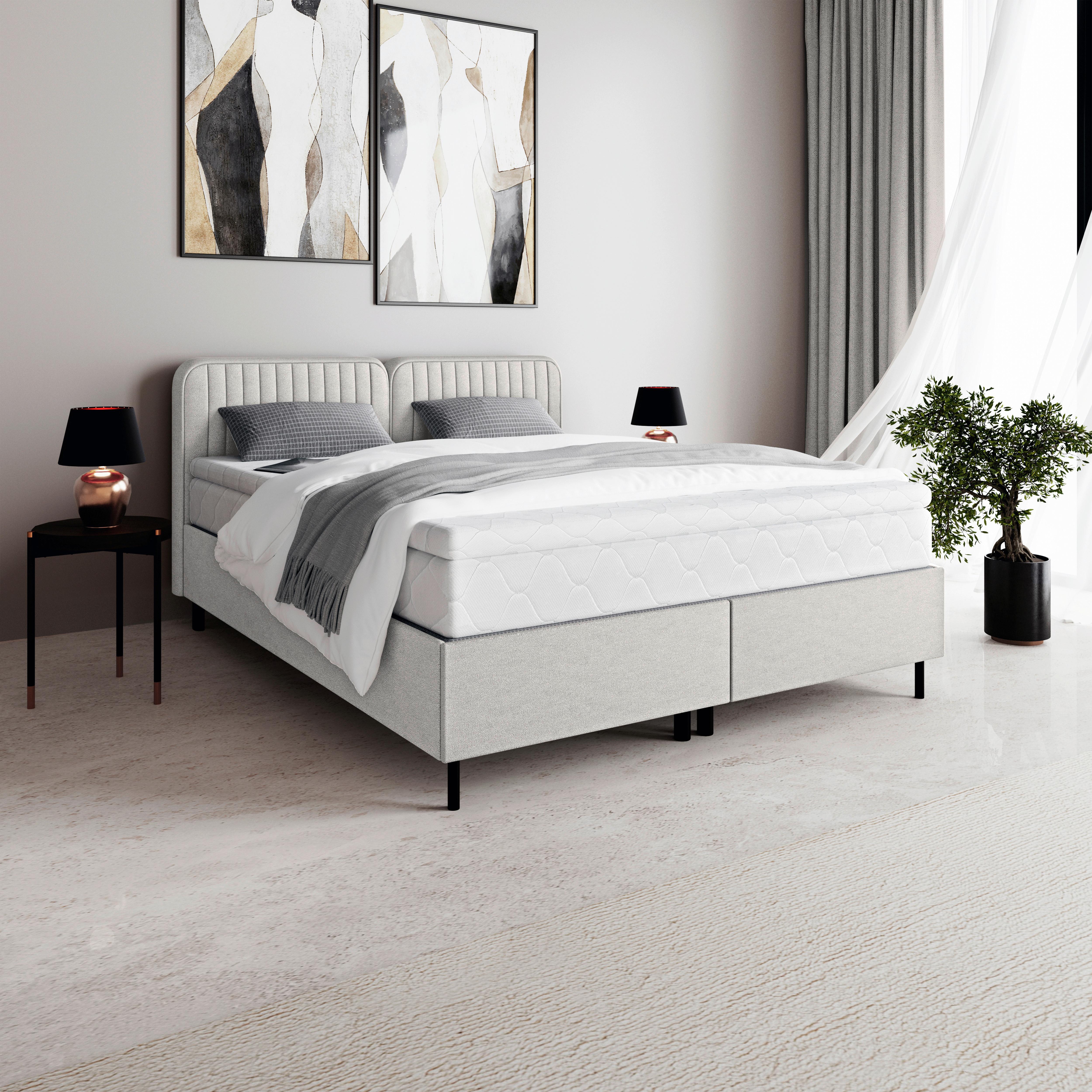 Boxbett Livetto Hellgrau ca. 140x200cm - Hellgrau/Schwarz, KONVENTIONELL, Holzwerkstoff/Textil (140/200cm) - Mömax
