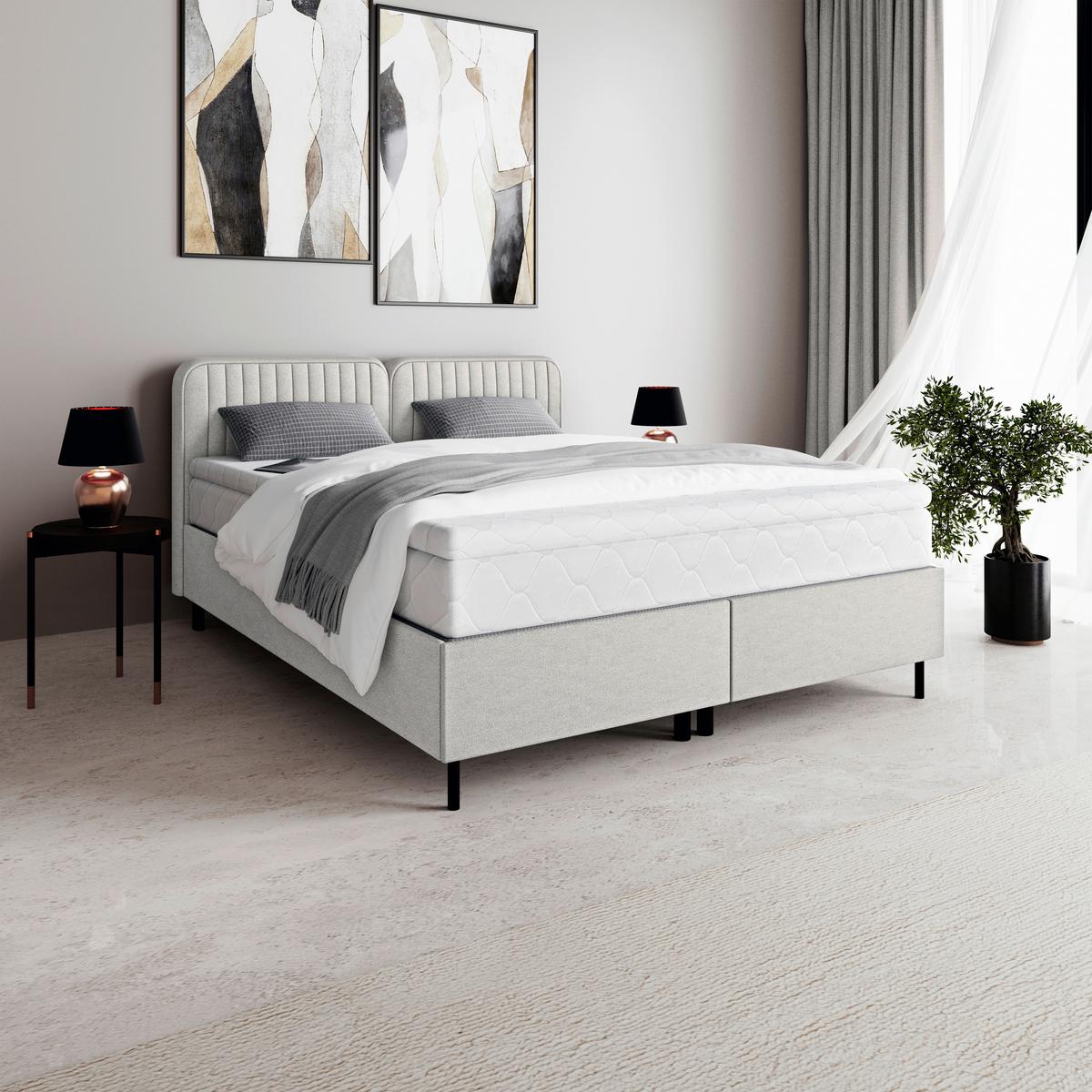 Boxbett Livetto Hellgrau ca. 160x200cm - Hellgrau/Schwarz, KONVENTIONELL, Holz/Holzwerkstoff (160/200cm) - Mömax