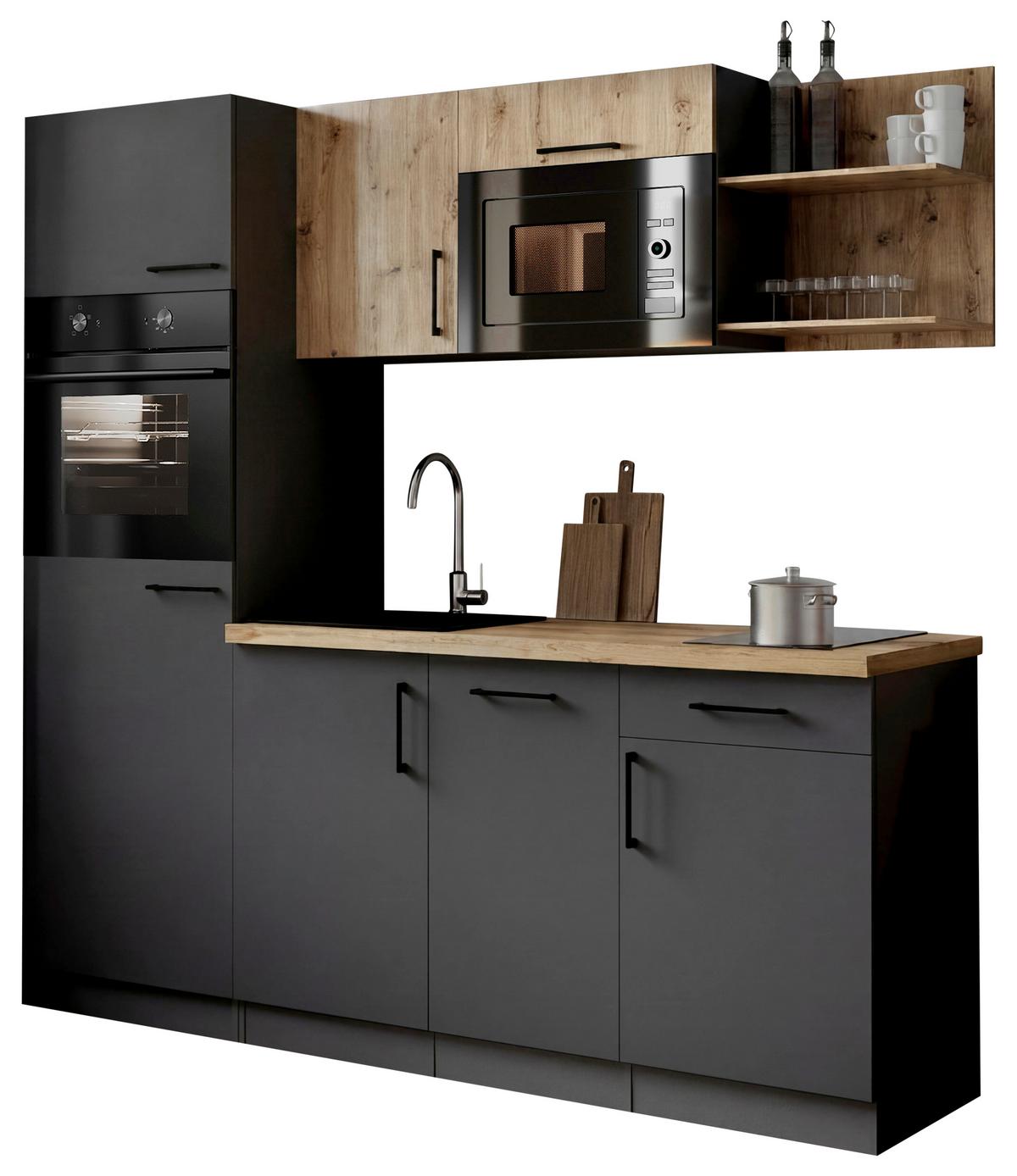 Küchenblock Oliver m. Geräten Grau - Eiche Artisan/Grau, Trend, Holzwerkstoff/Metall (205cm) - Respekta