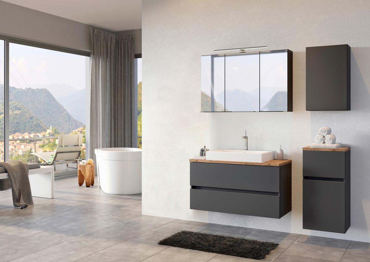 Badezimmer Pienza mit LED ca. 100 cm Grau/Eiche - Eichefarben/Weiß, Basics, Keramik/Holzwerkstoff (100cm) - Held