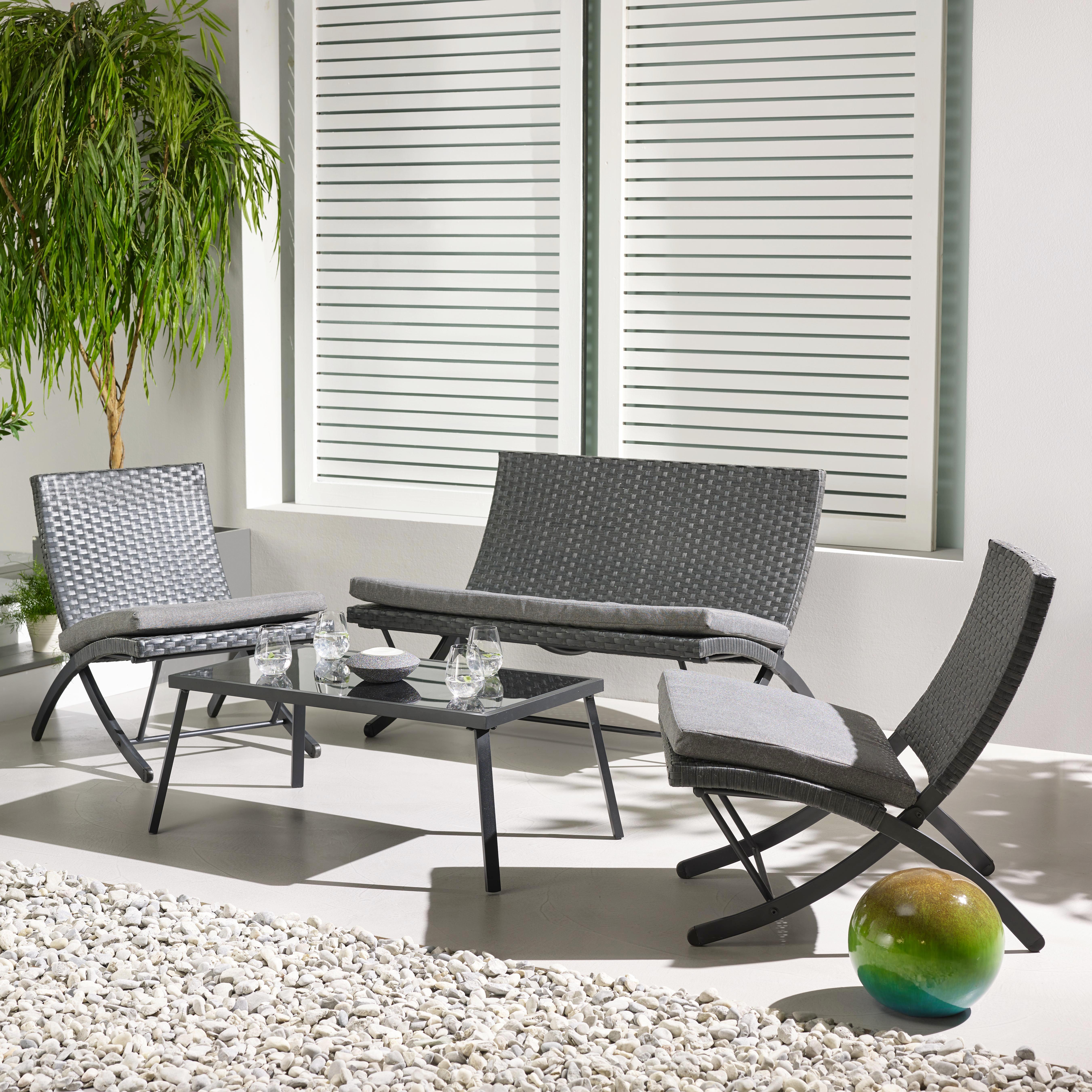 Loungegarnitur Luan in grau inkl. Tisch - Grau, MODERN, Glas/Kunststoff - Bessagi Garden
