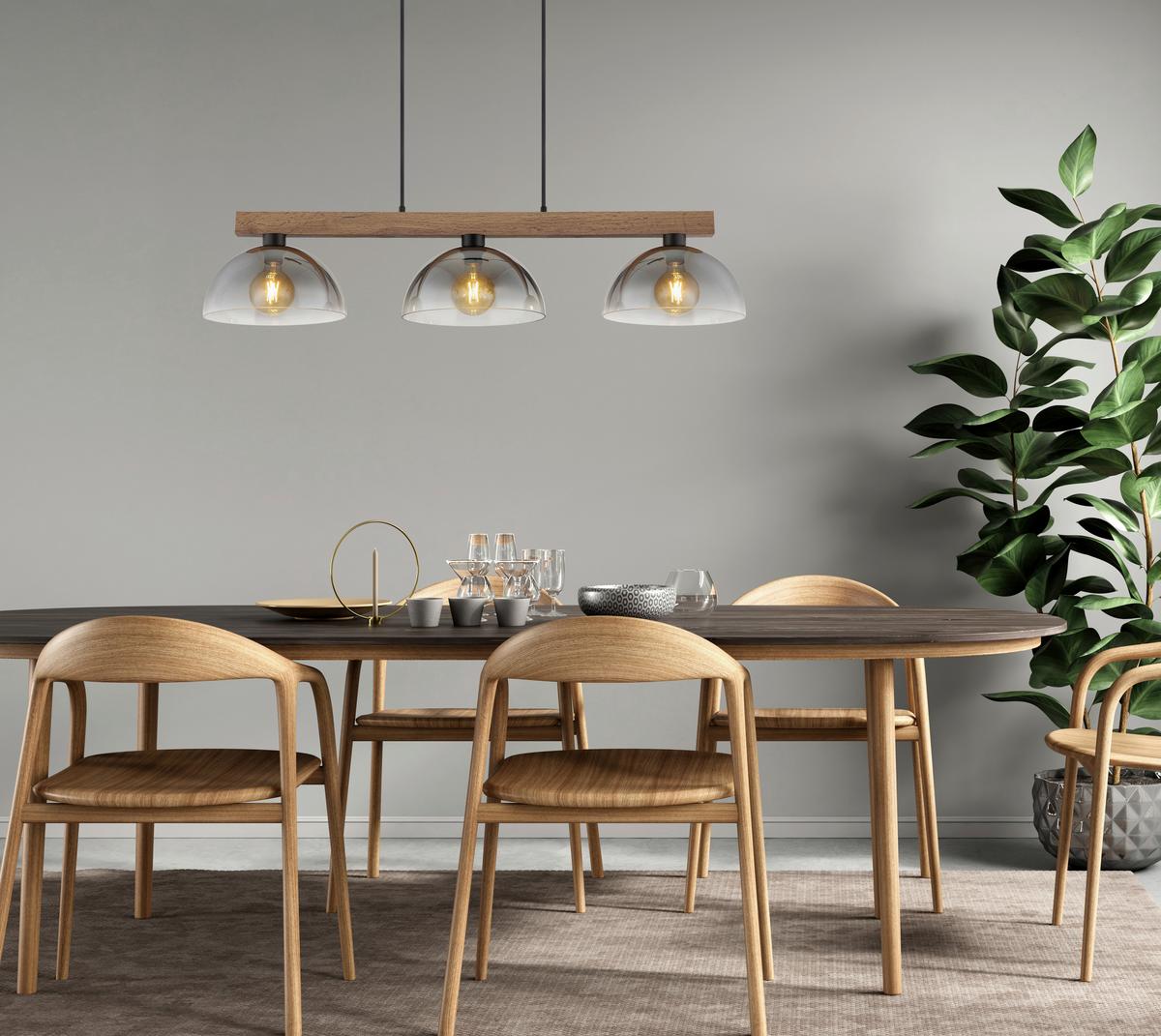 Hängeleuchte 30660346 Romy - Klar/Dunkelbraun, Design, Glas/Holz (114/30/120cm) - Globo