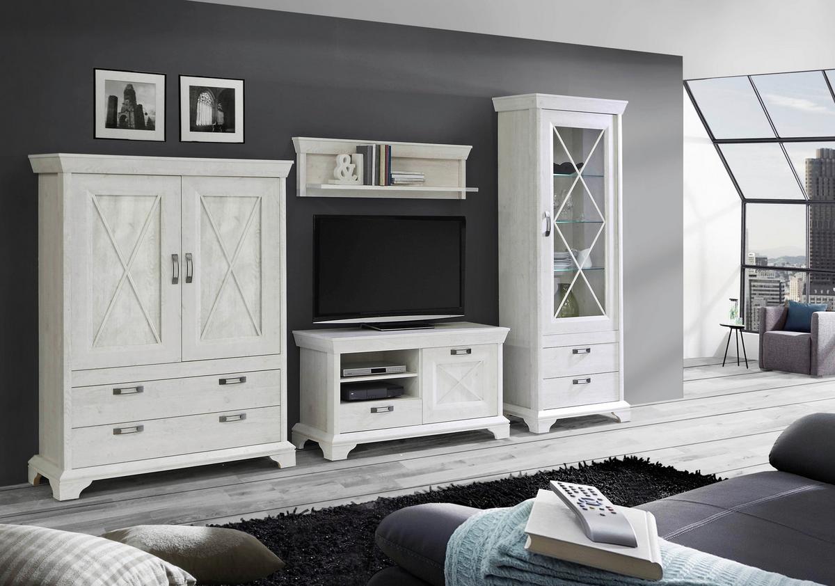 Vitrina Kashmir - bijela/srebrne boje, Konvencionalno, staklo/drvni materijal (123/162,3/48,2cm) - Premium Living