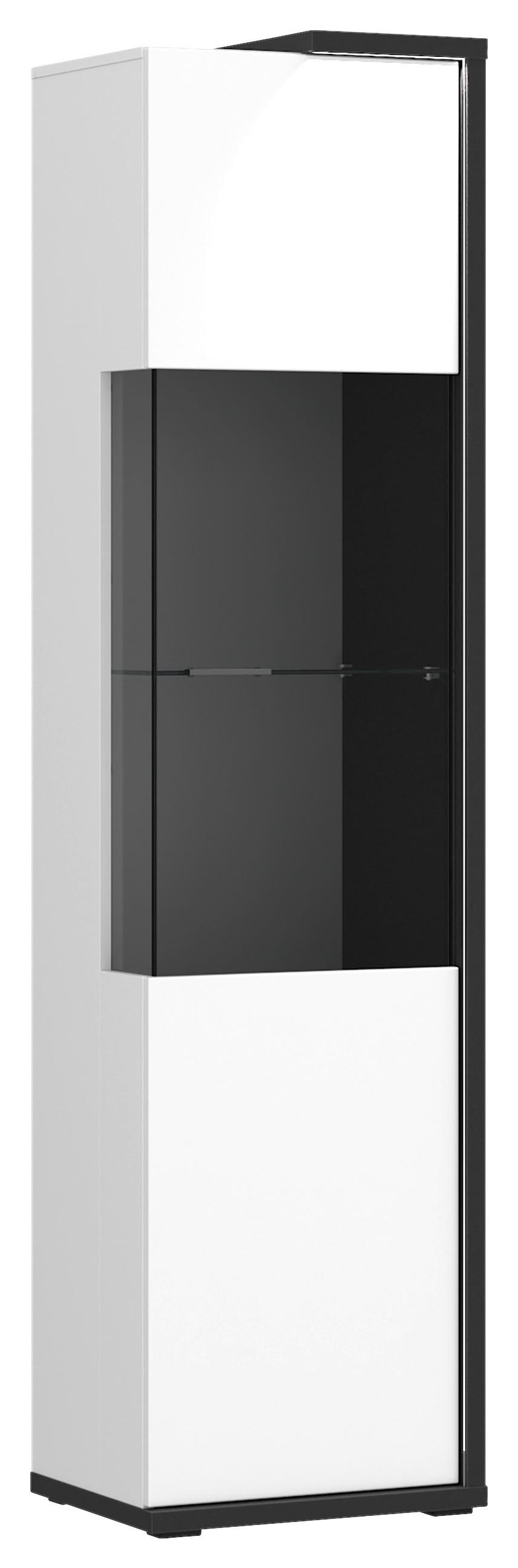 Vitrină AMBIENTE PLUS - alb/alb lucios intens, Modern, sticlă/material pe bază de lemn (48,5/199,1/43,6cm) - Modern Living