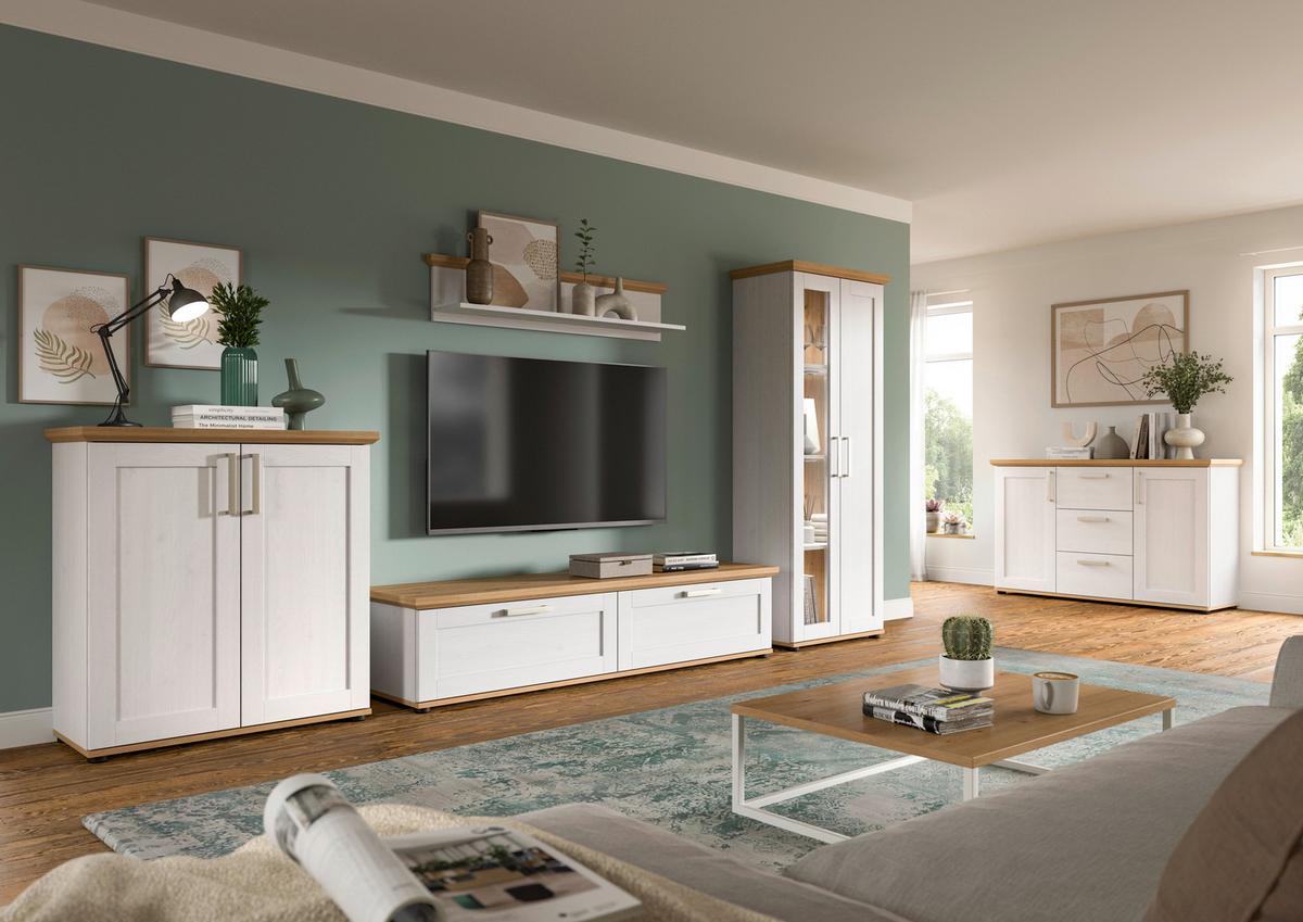 Dnevni Regal Verona, Bela, Barva Macesna, 3-Delni - srebrne barve/črna, Design, umetna masa/leseni material (240/161/40cm) - Livetastic