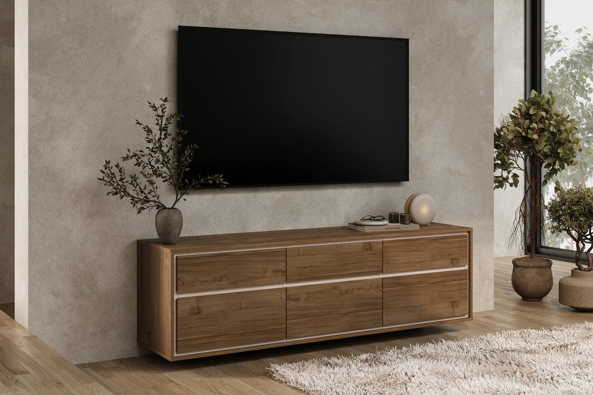 Tv Szekrény Cosme - kasmírszínű/diószínű, Modern, faalapú anyag (167/54/40cm)