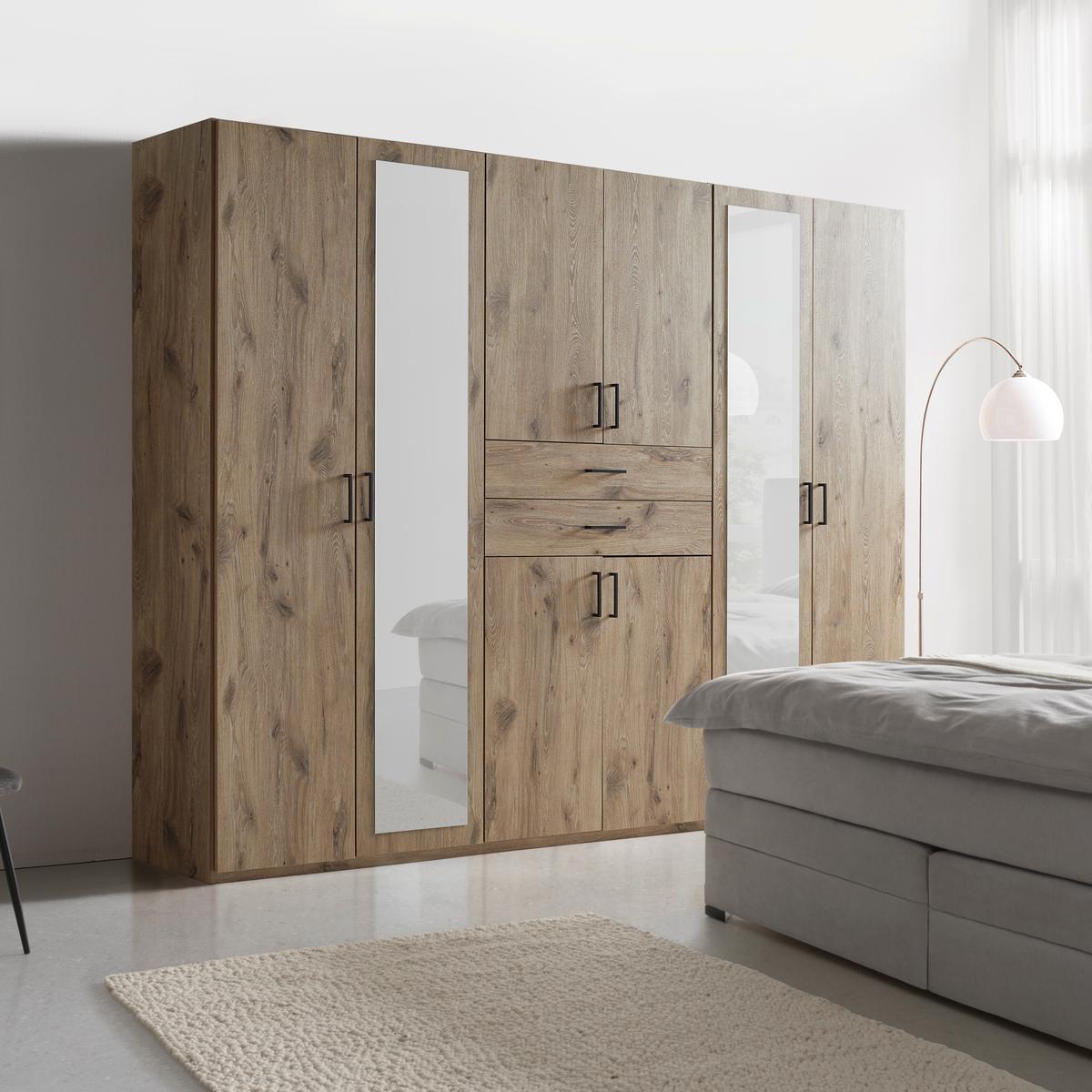 armoire à portes battantes Eichefarben - Eichefarben/Schwarz, Konventionell, Glas/Holzwerkstoff (270/208/58cm) - Mömax