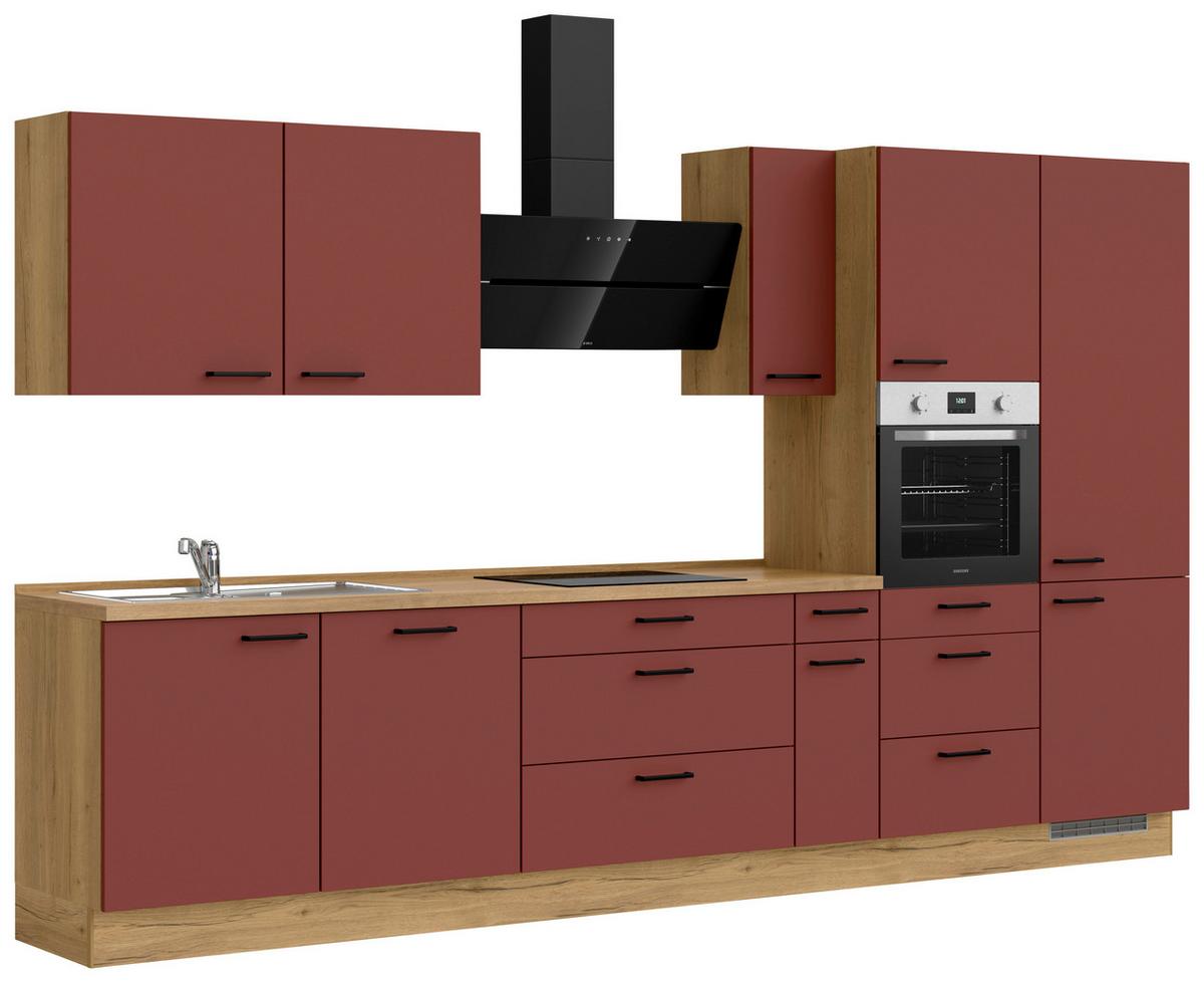 Küchenblock Easytouch High m. Geräten Dunkelrot - Eichefarben/Schwarz, MODERN, Holzwerkstoff/Metall (360cm) - Nobilia