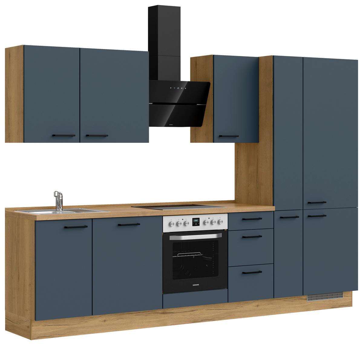 Küchenblock Easytouch High m. Geräten Dunkelblau - Eichefarben/Schwarz, MODERN, Holzwerkstoff/Metall (300cm) - Nobilia
