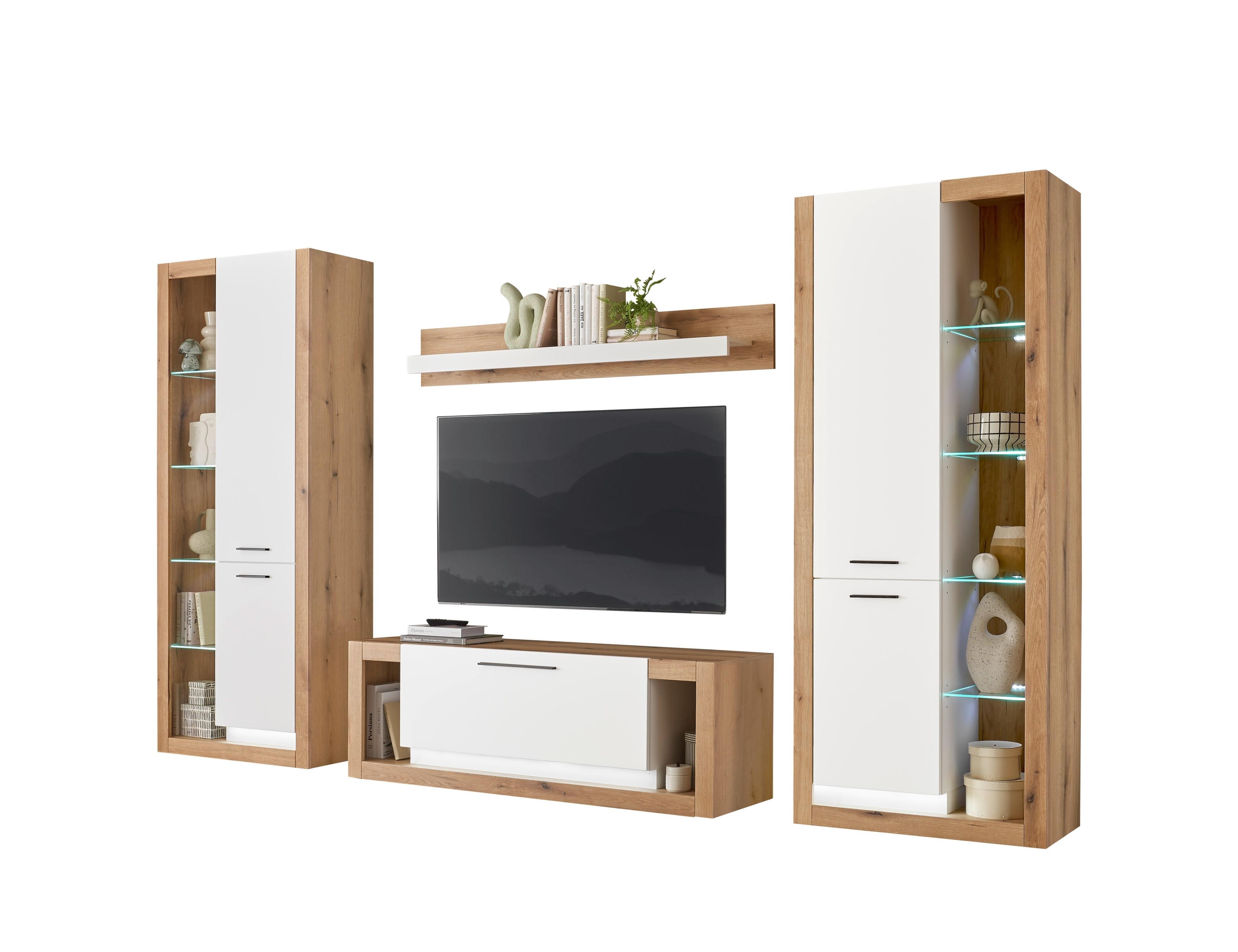 WOHNWAND BRIXEN - Eichefarben/Schwarz, Design, Glas/Holzwerkstoff (350/195/43cm) - MID.YOU
