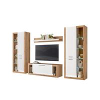 WOHNWAND BRIXEN - Eichefarben/Schwarz, Design, Glas/Holzwerkstoff (350/195/43cm) - MID.YOU