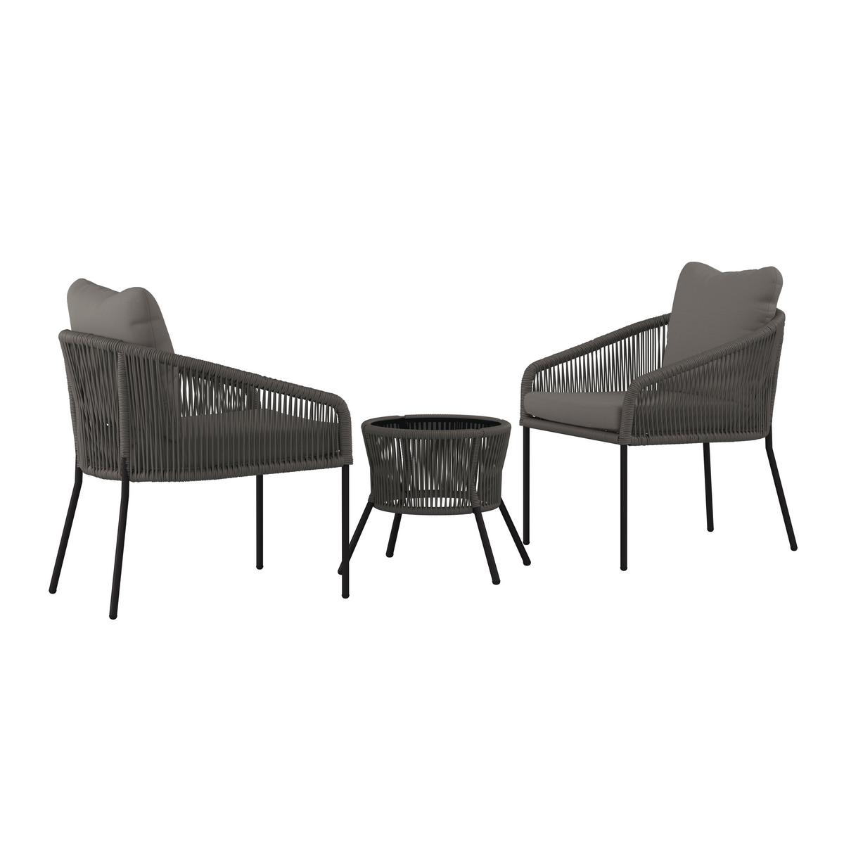 Balkonset Lilly Schwarz/Grau, 3-teilig - Grau, Modern, Kunststoff/Metall (60/65/75cm) - Mömax