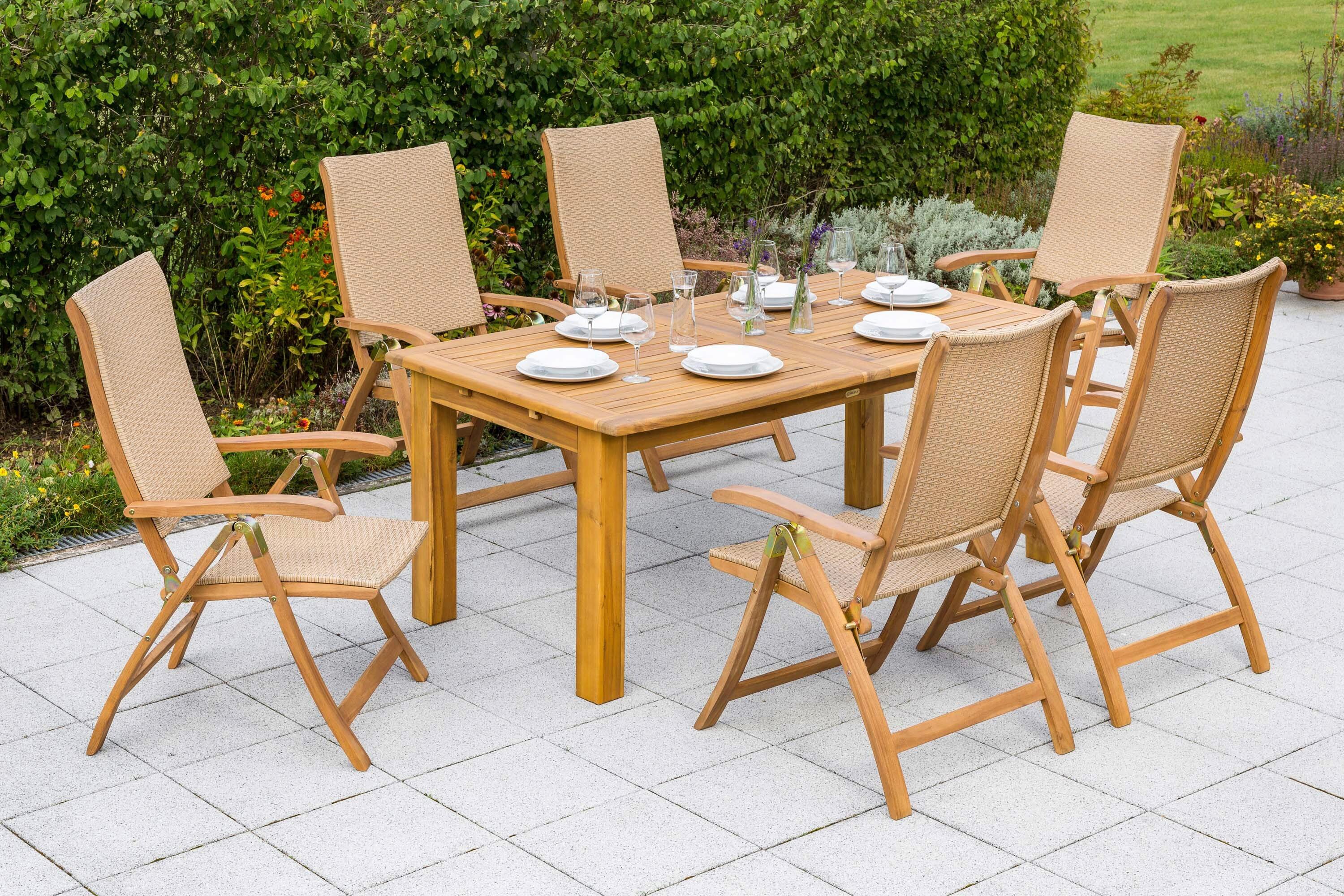 Gartentischgruppe Capri Naturfarben - Naturfarben, KONVENTIONELL, Holz/Kunststoff - Gardenson