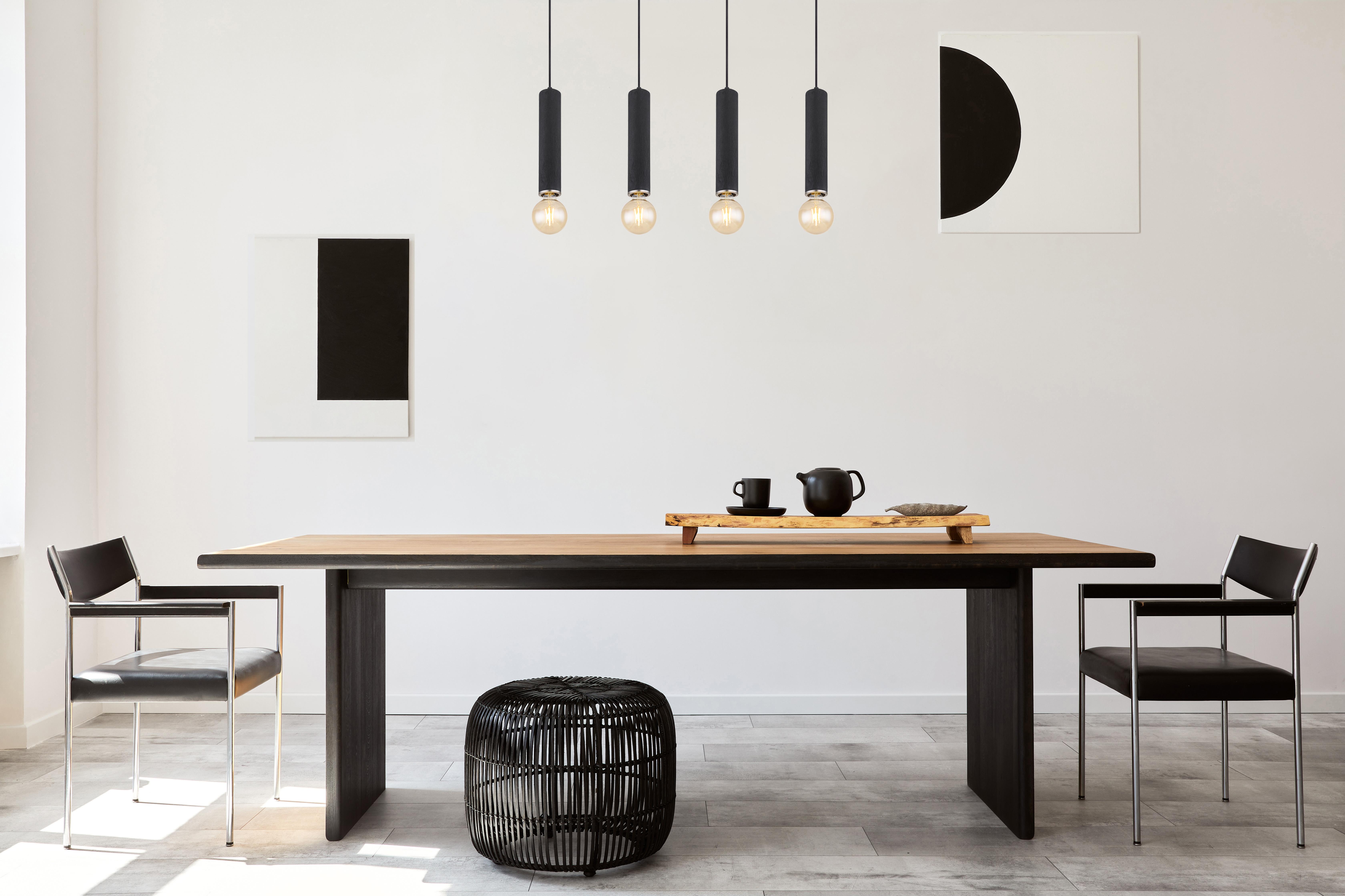 Hängeleuchte Marion in Schwarz max. 60 Watt - Schwarz/Nickelfarben, Basics, Holz/Textil (93/10/120cm) - Globo