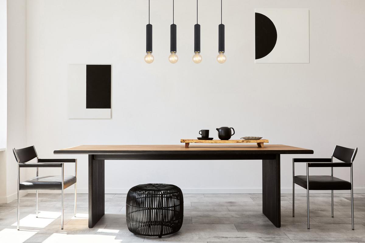 Hängeleuchte Marion in Schwarz max. 60 Watt - Schwarz/Nickelfarben, Basics, Holz/Textil (93/10/120cm) - Globo