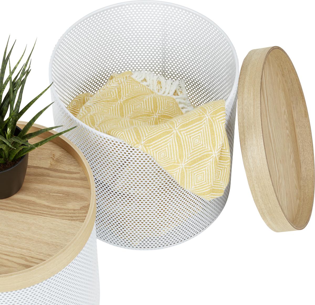 Beistelltischset in Weiss, 2-teilig - Weiss/Naturfarben, Modern, Holz/Holzwerkstoff (38/35/40.5/35/38/35cm) - Modern Living