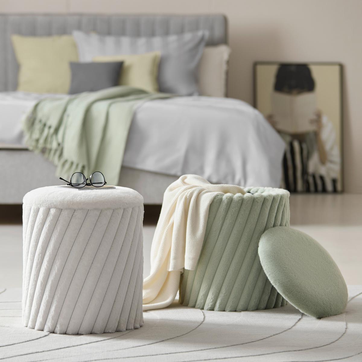 Hocker Cady Weiß - Weiß, ROMANTIK / LANDHAUS, Holzwerkstoff/Textil (37/40/37cm) - Mömax