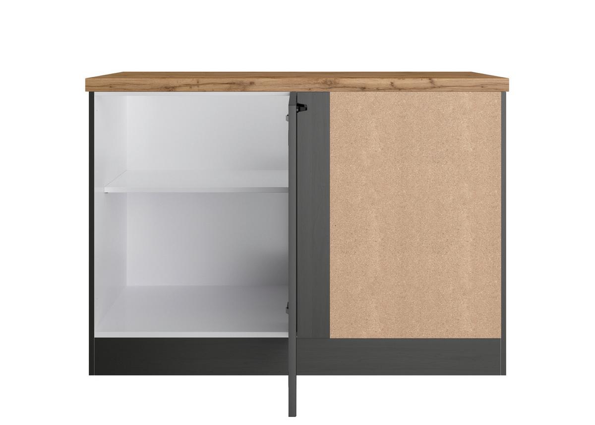Eckunterschrank Meran ca. 120x86x60 cm Grau/Eiche - Eiche Wotan/Schwarz, LIFESTYLE, Holzwerkstoff/Metall (120/86/60cm) - Held