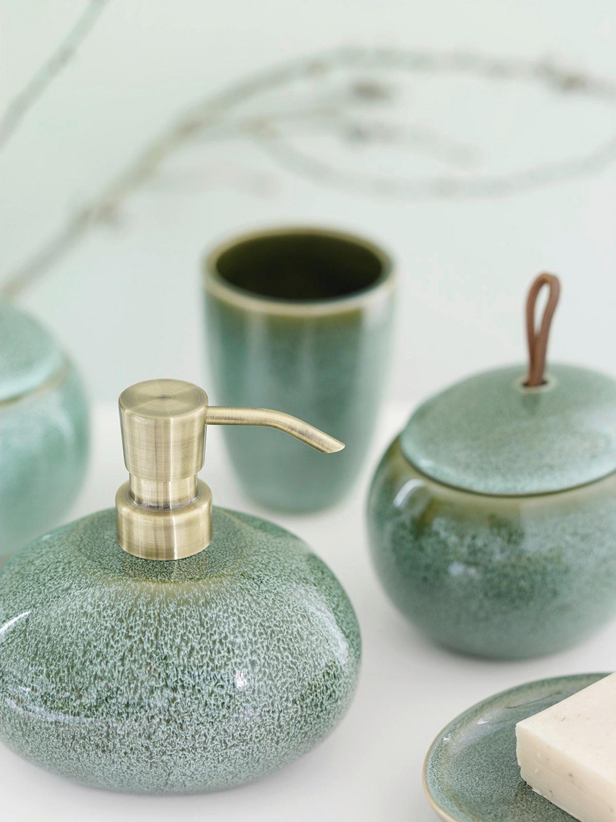 DOZOWNIK NA MYDŁO UGO - zielony/kolor złoty, Trend, ceramika (13/11/14cm) - Aquanova