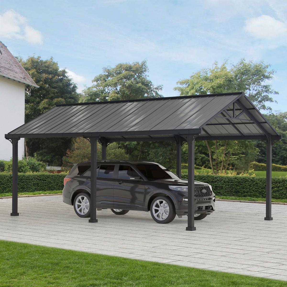 Carport Eiger Dunkelgrau ca. 610x301x367cm - Dunkelgrau, Basics, Metall (610/301/367,4cm) - Modante