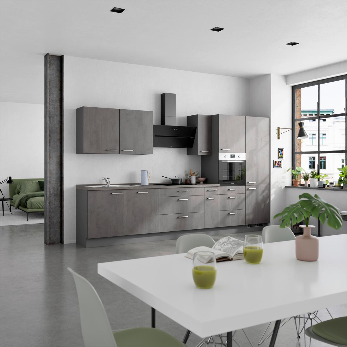 Küchenblock Riva High m. Geräten Schieferfarben - Schieferfarben/Edelstahlfarben, MODERN, Holzwerkstoff/Metall (360cm) - Nobilia