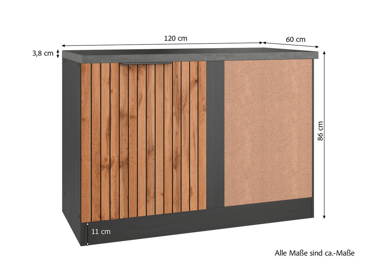 Eckunterschrank Liverpool Eiche/Graphitfarben - Schieferfarben/Eiche Wotan, Basics, Holzwerkstoff/Metall (120/86/60cm) - Held