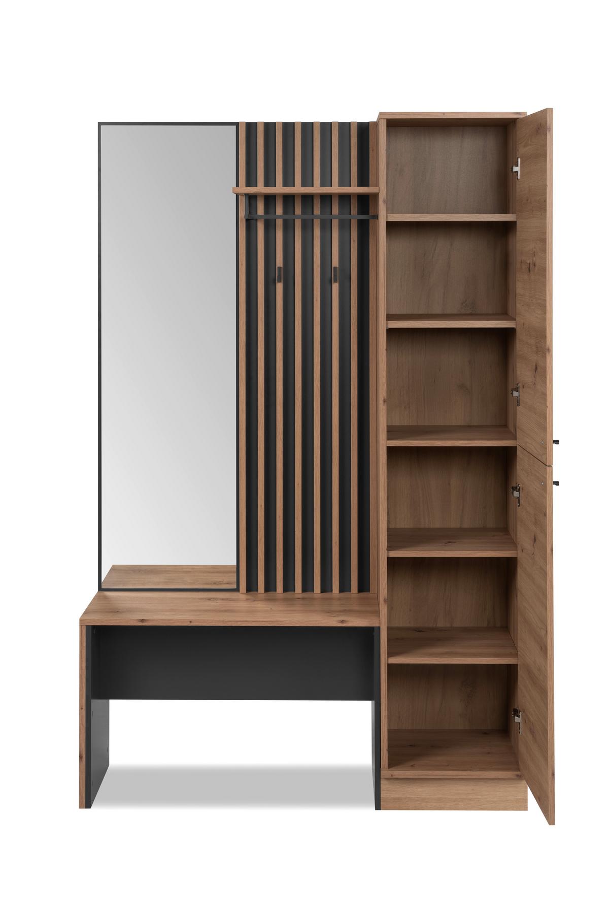 Ansamblu de hol MEDAN 42B - stejar Artisan/antracit, Modern, material pe bază de lemn (122/190/37cm) - MID.YOU