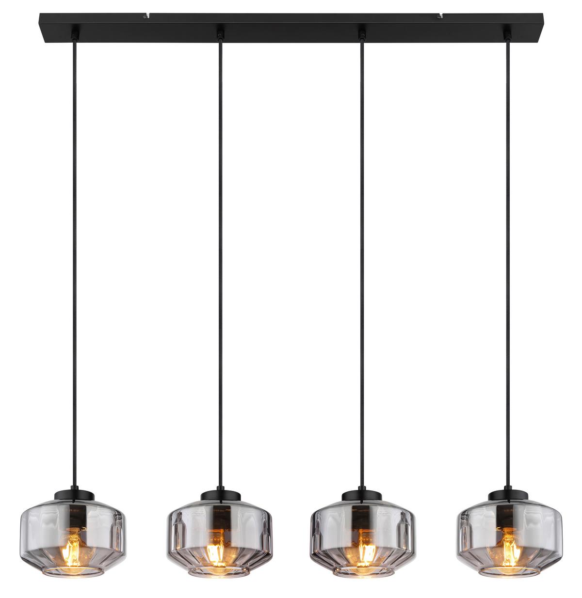 Hängeleuchte CHRISTIANA max. 40 Watt - Schwarz, Design, Glas/Metall (96/18/120cm) - Globo