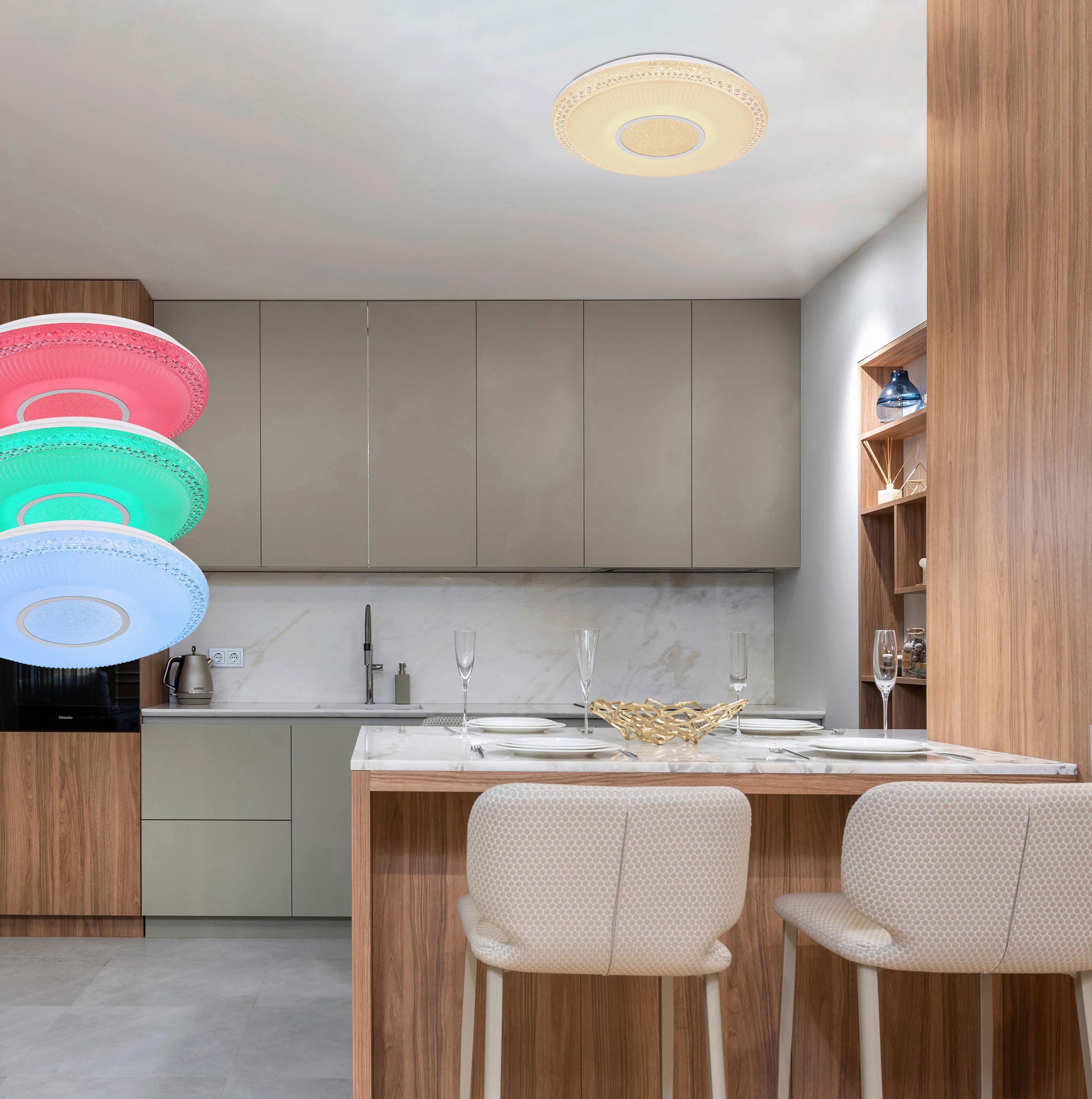 LED-DECKENLEUCHTE 48411-40RGB KLEMENS - Chromfarben/Weiss, Konventionell, Kunststoff/Metall (50/9cm) - Globo