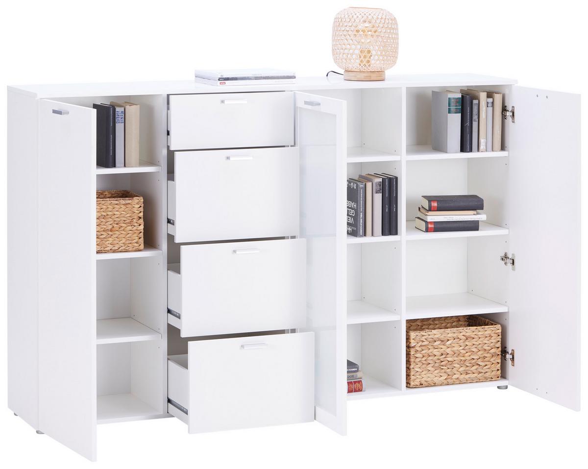 Komoda Xeno, Bela, Mlečno Steklo - bela, Konvencionalno, umetna masa/leseni material (180/115/37cm) - Mömax