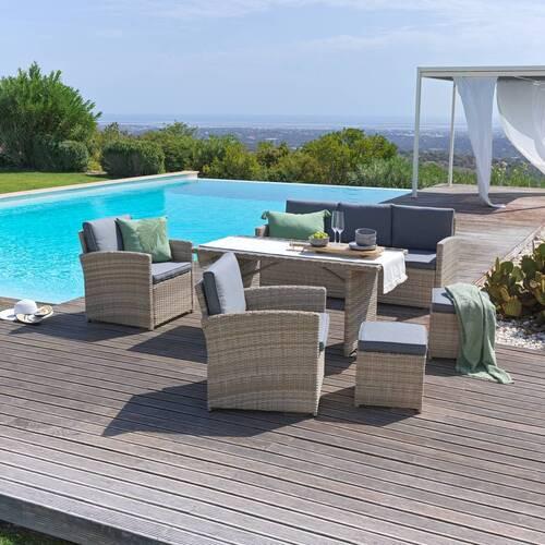 Loungegarnitur-Set Nela 2 Grau/Beige - Beige/Hellgrau, Modern, Glas/Kunststoff - Mömax