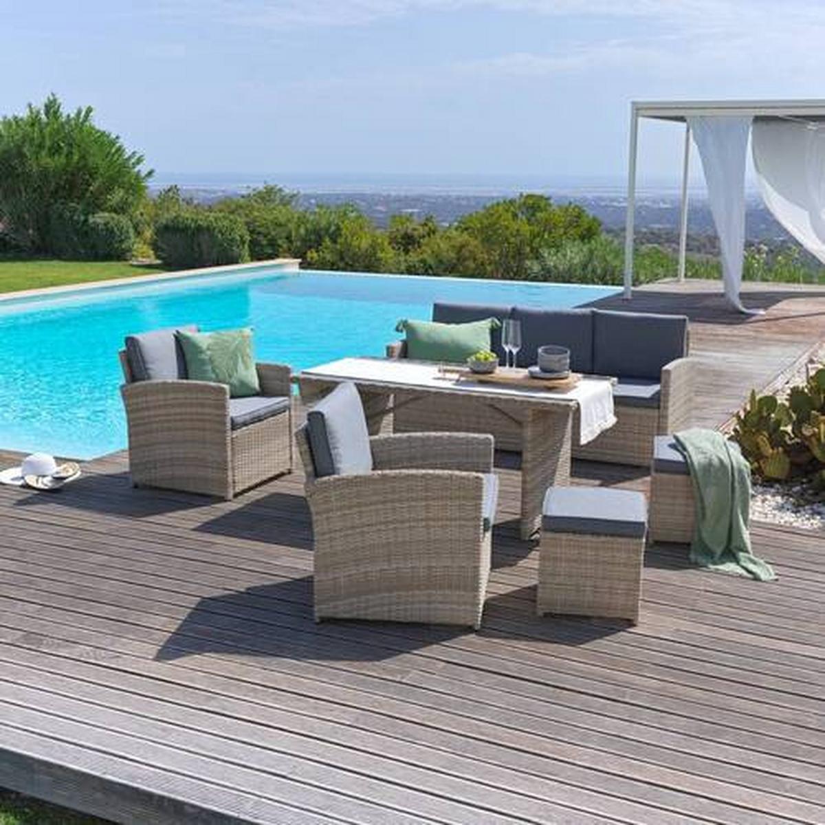 Loungegarnitur-Set Nela 2 Grau/Beige - Beige/Hellgrau, Modern, Glas/Kunststoff - Mömax