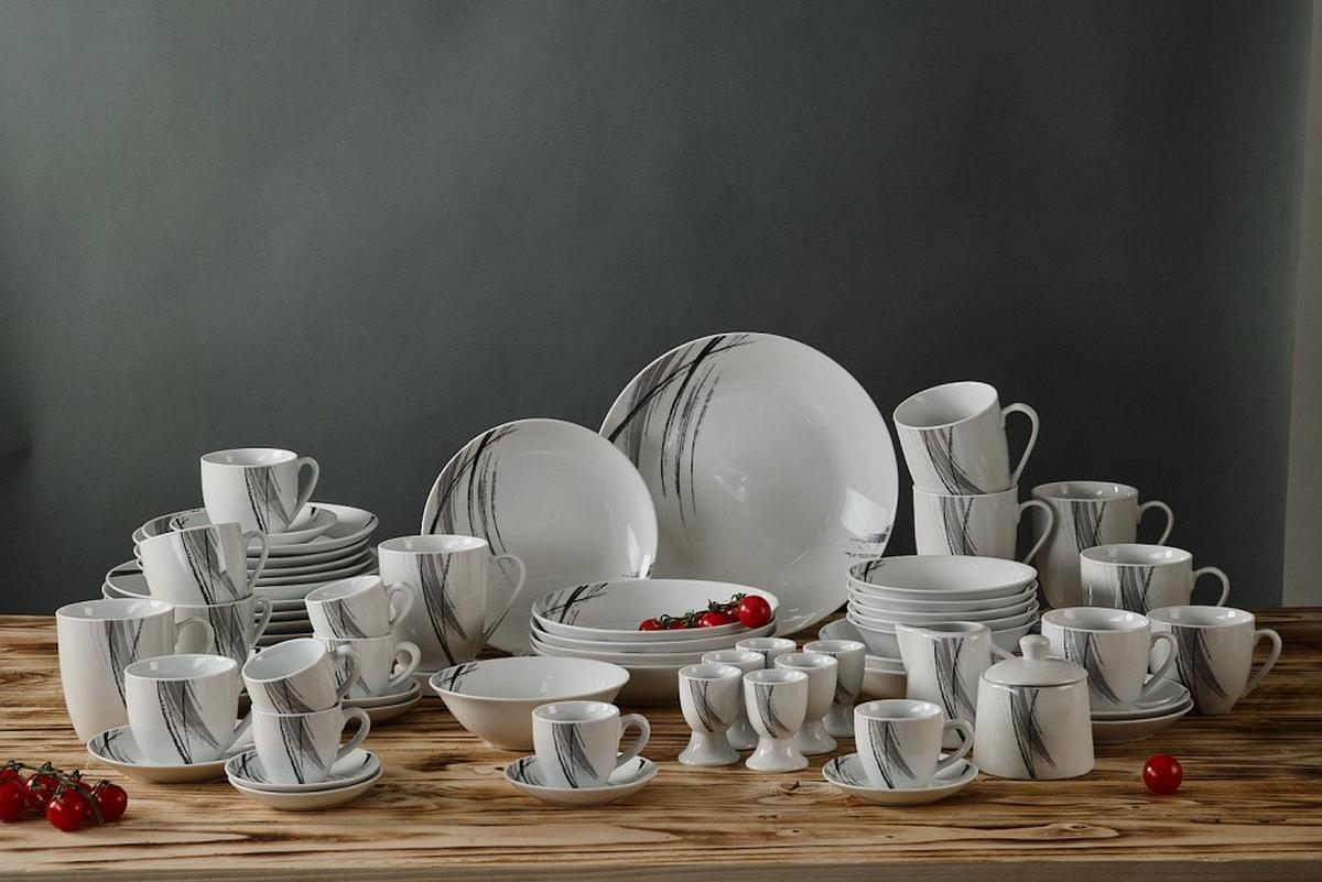 SERWIS OBIADOWO-ŚNIADANIOWY ROMA - czarny/biały, Basics, ceramika - Novel