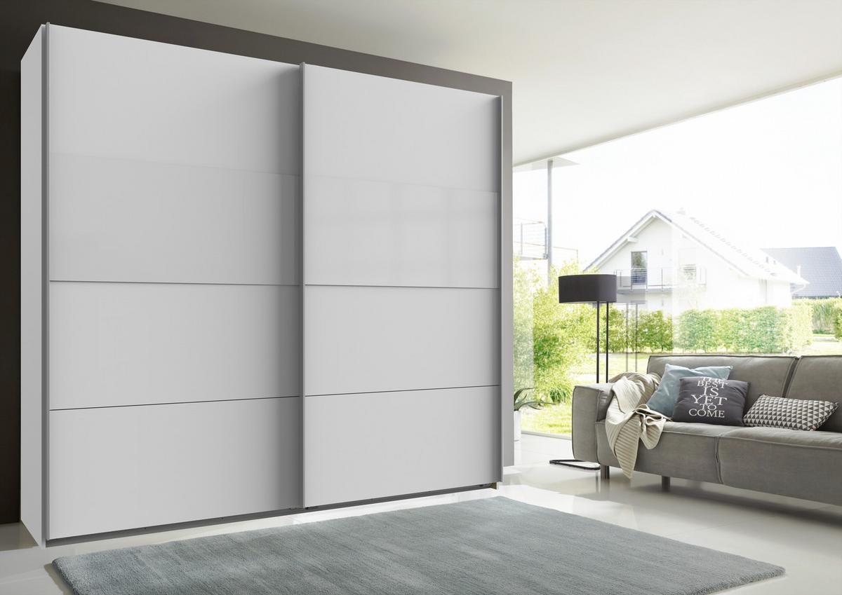 Schwebetürenschrank in Weiß - Alufarben/Weiß, KONVENTIONELL, Holzwerkstoff/Metall (225/208/65cm) - Mömax