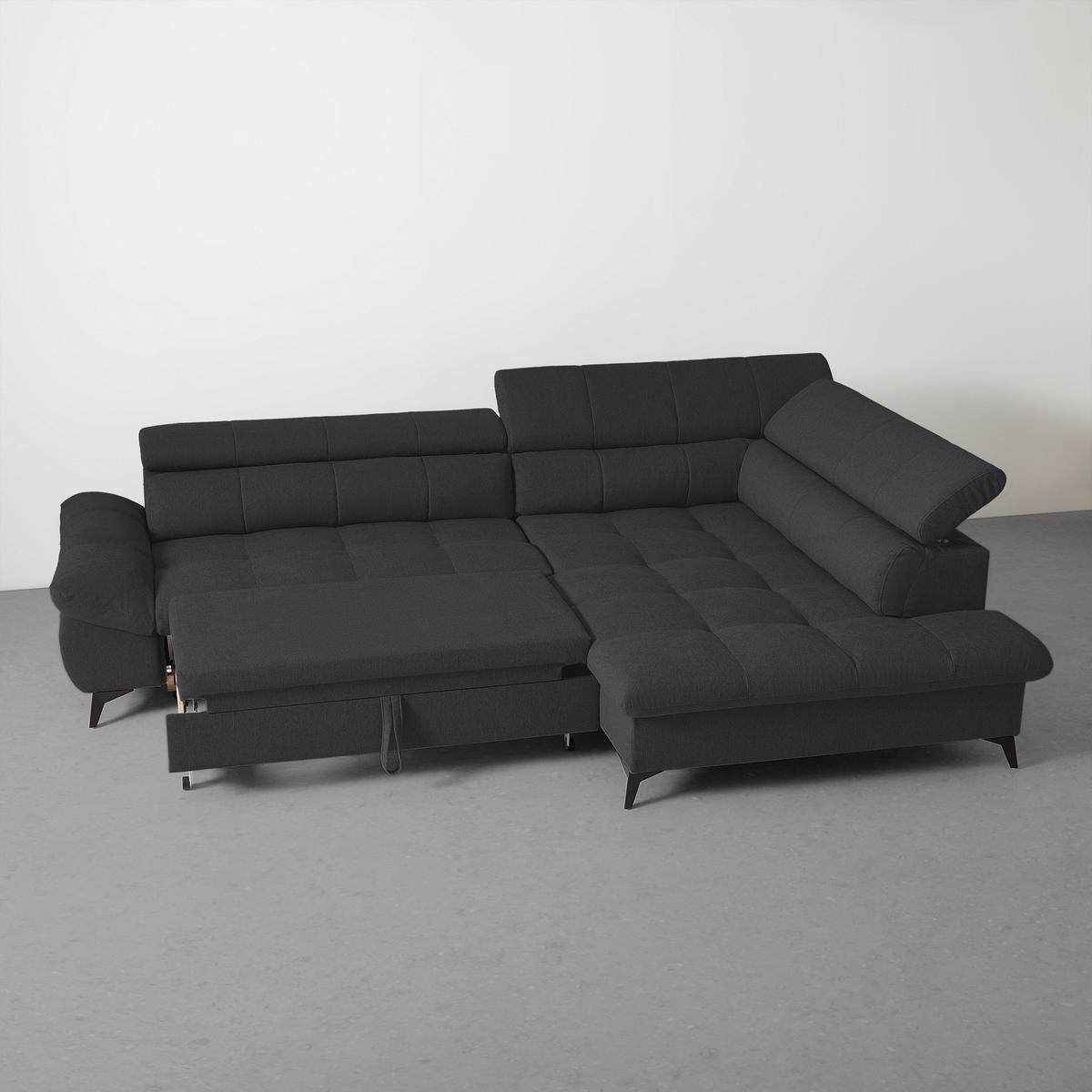 Wohnlandschaft Alberto Schwarz - Schwarz, MODERN, Textil/Metall (296/201cm) - Mömax