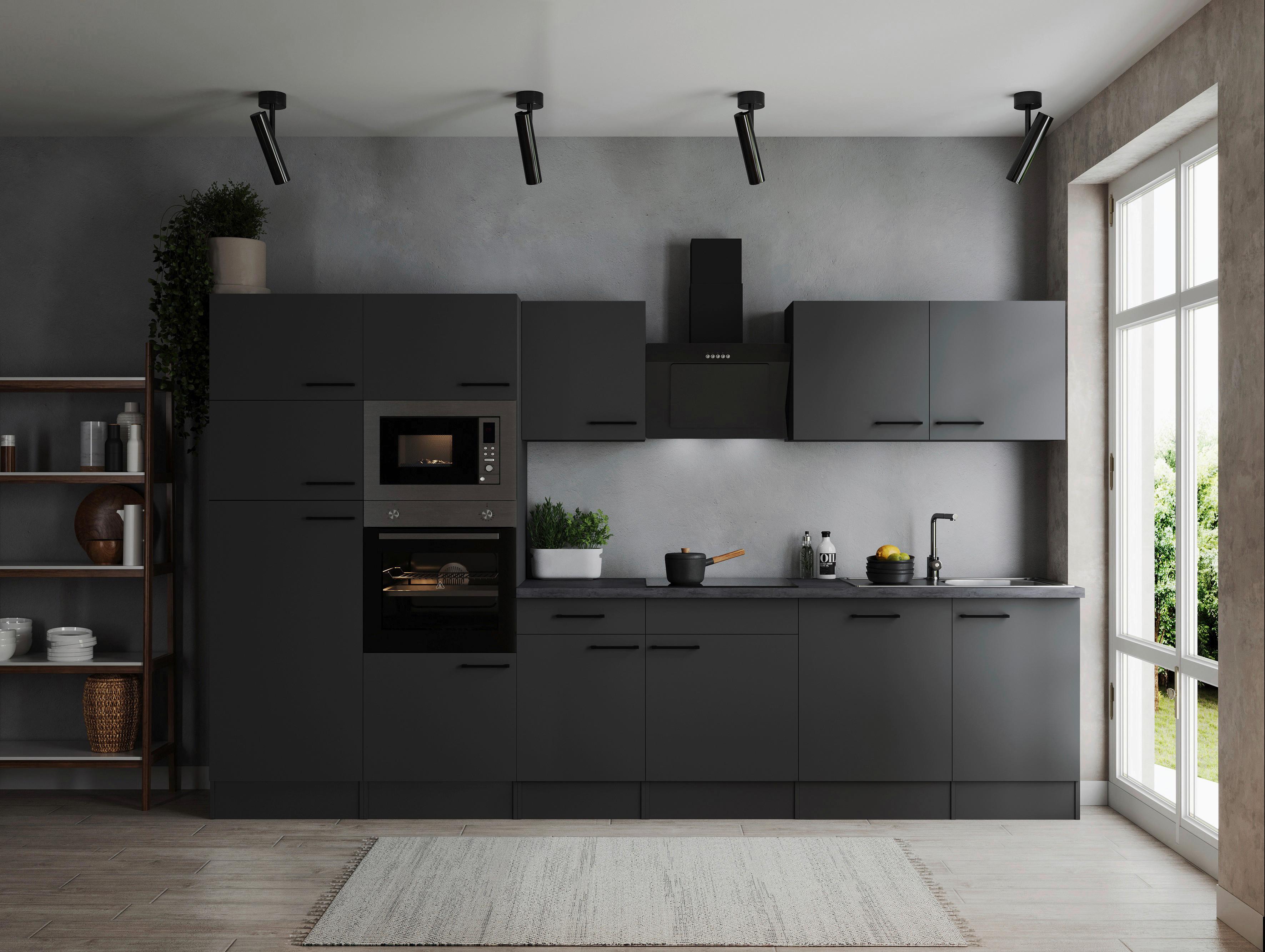 Kuhinjski Blok Z Aparati Oliver, 340cm - temno siva/črna, Design, kovina/leseni material (340cm) - Respekta