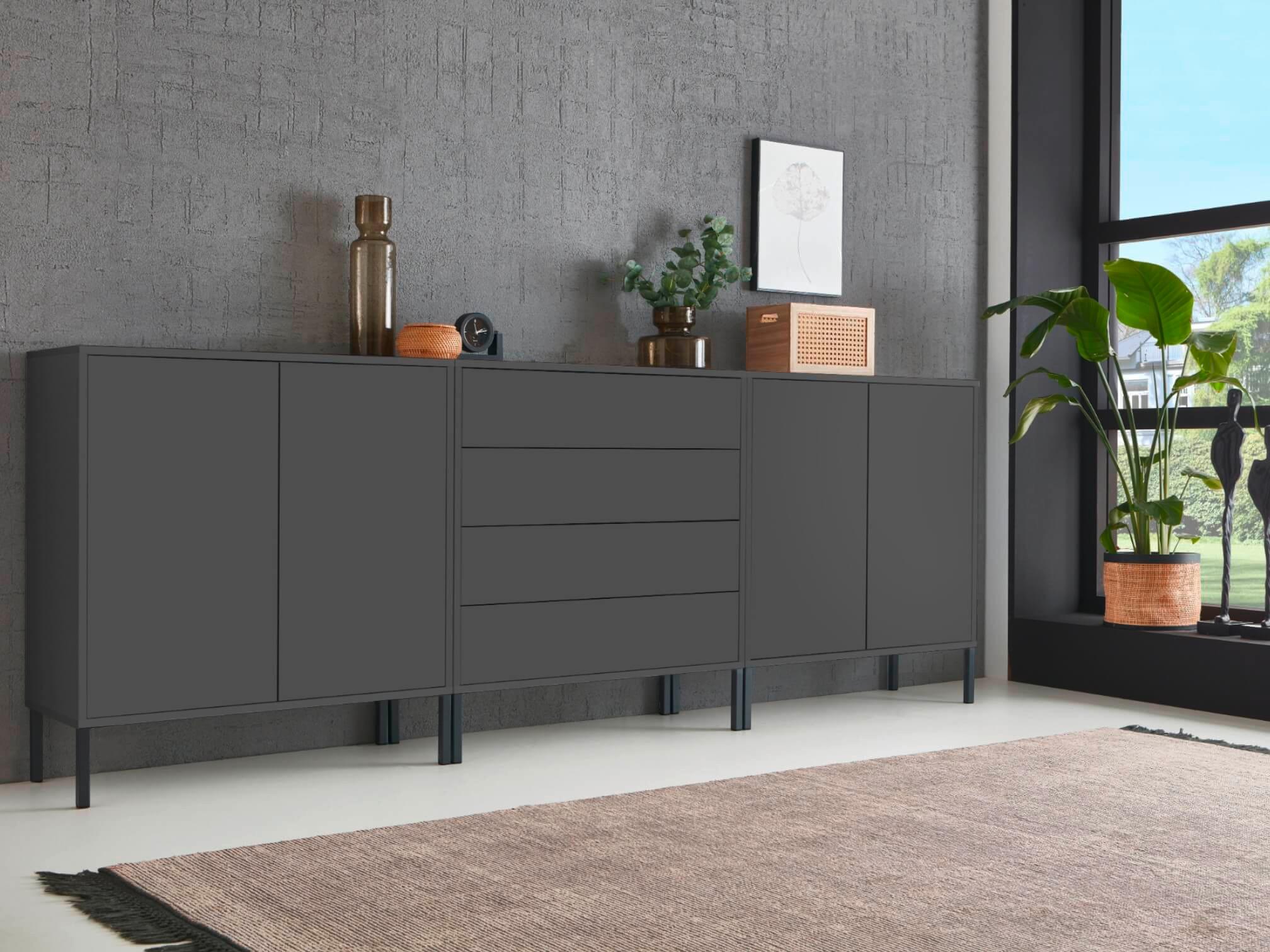 Sideboard Mailand Set 5 Anthrazit - Anthrazit, MODERN, Holzwerkstoff/Metall (237/86/33cm) - MID.YOU