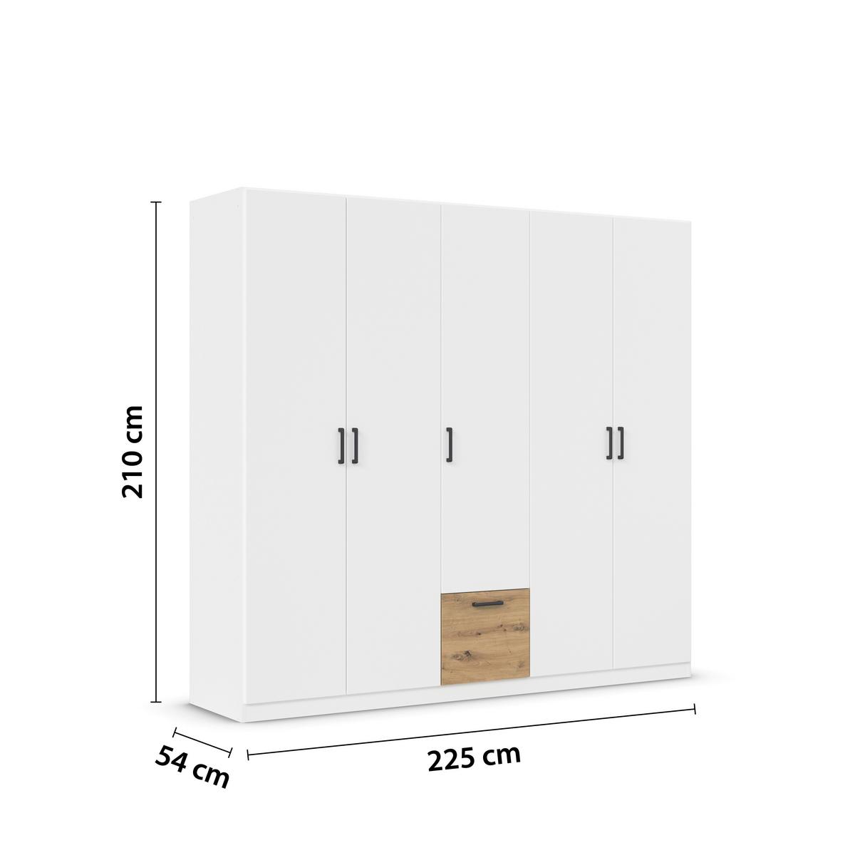 Omara Za Oblačila Bari, Bela, Barva Hrasta - siva/bela, Basics, kovina/leseni material (226/210/54cm) - Boxxx